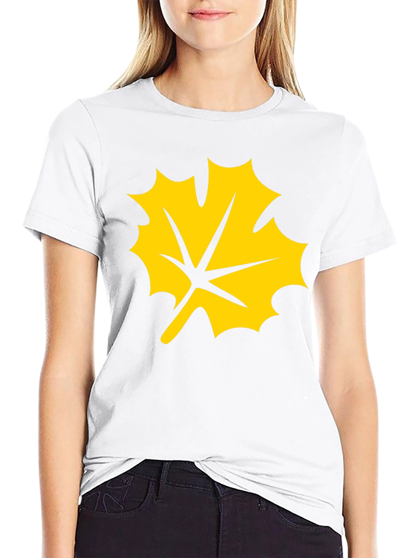 Black T-Shirt with Yellow Maple Leaf Graphic