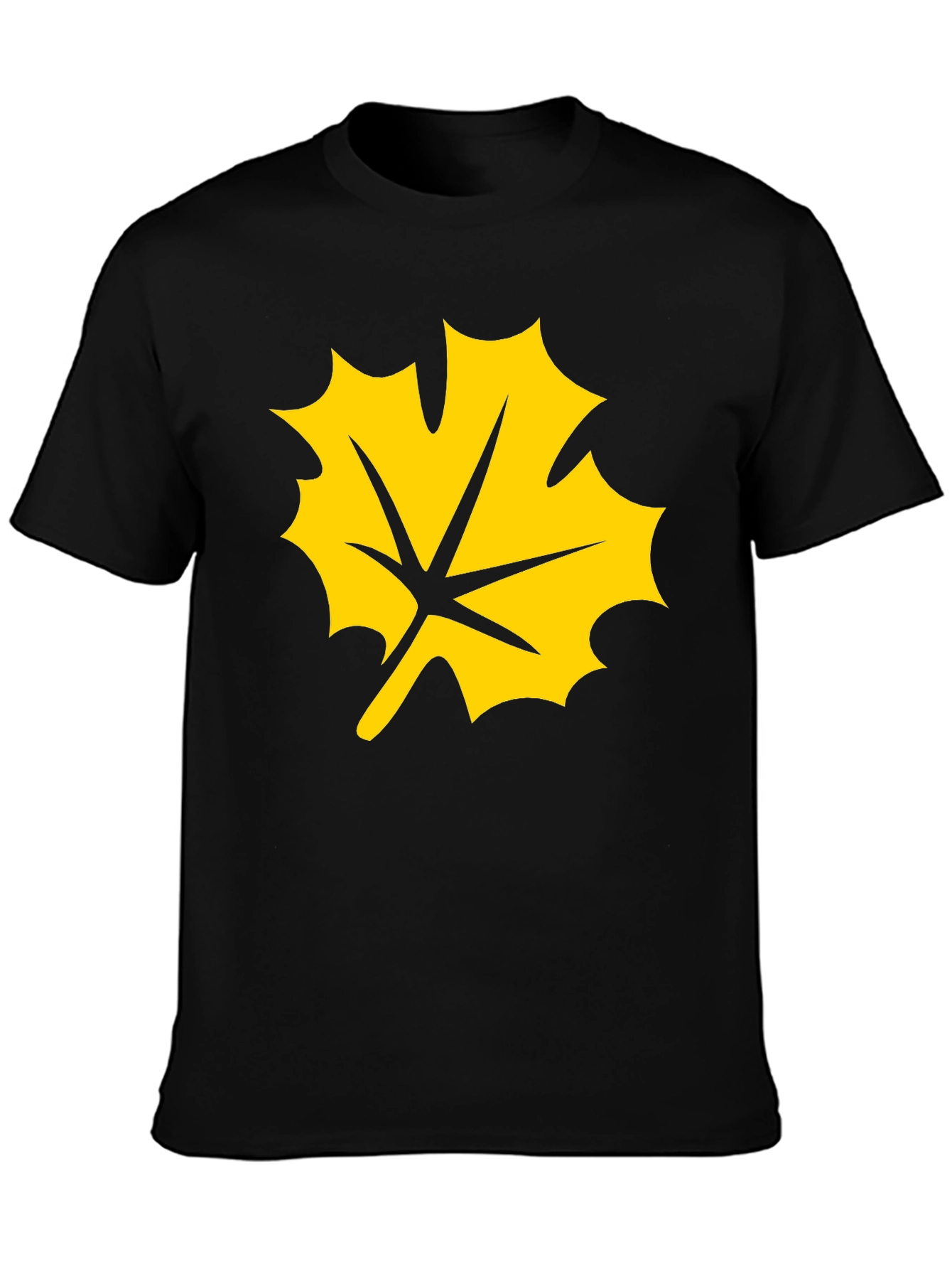 Black T-Shirt with Yellow Maple Leaf Graphic