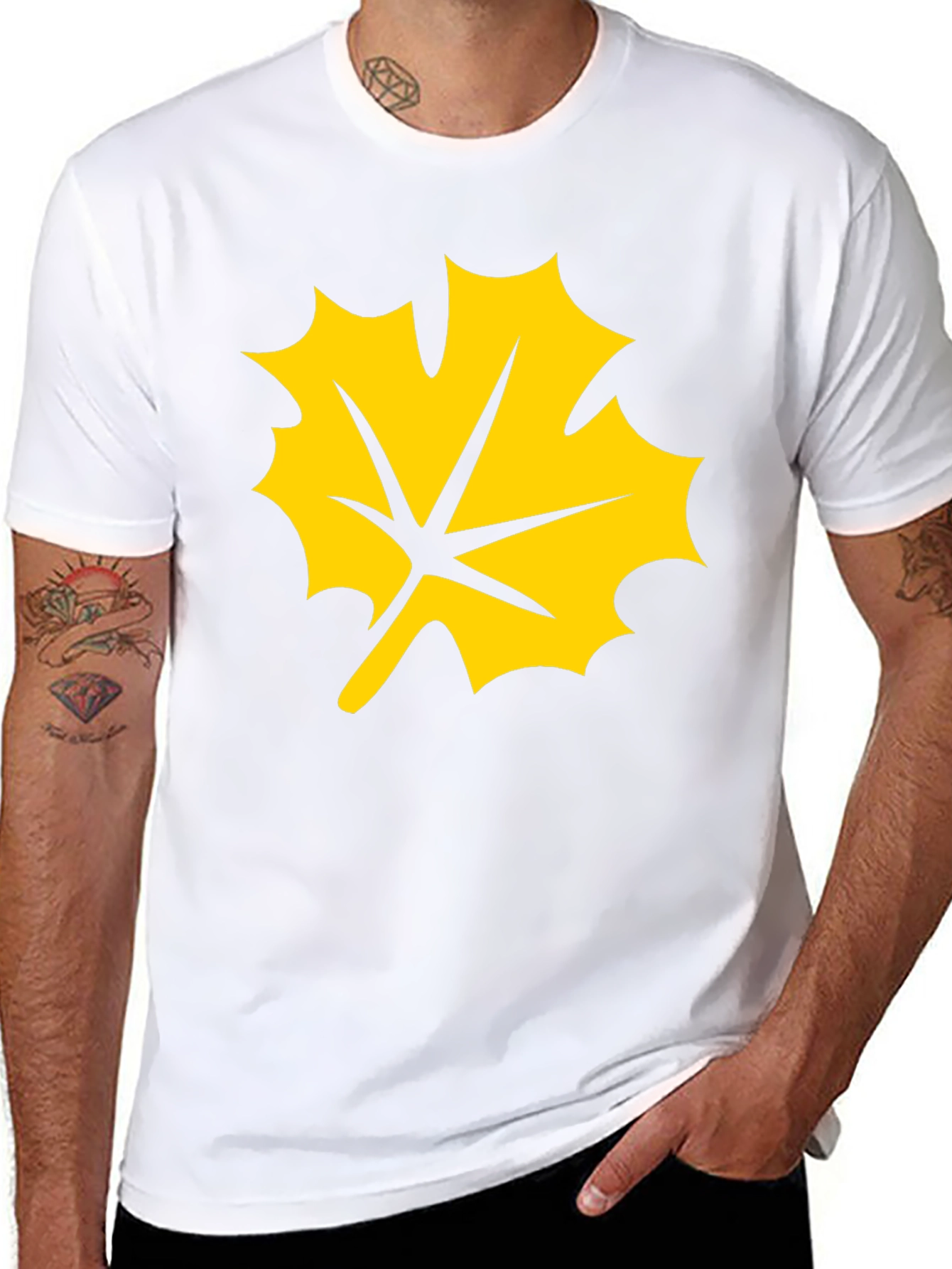 Black T-Shirt with Yellow Maple Leaf Graphic