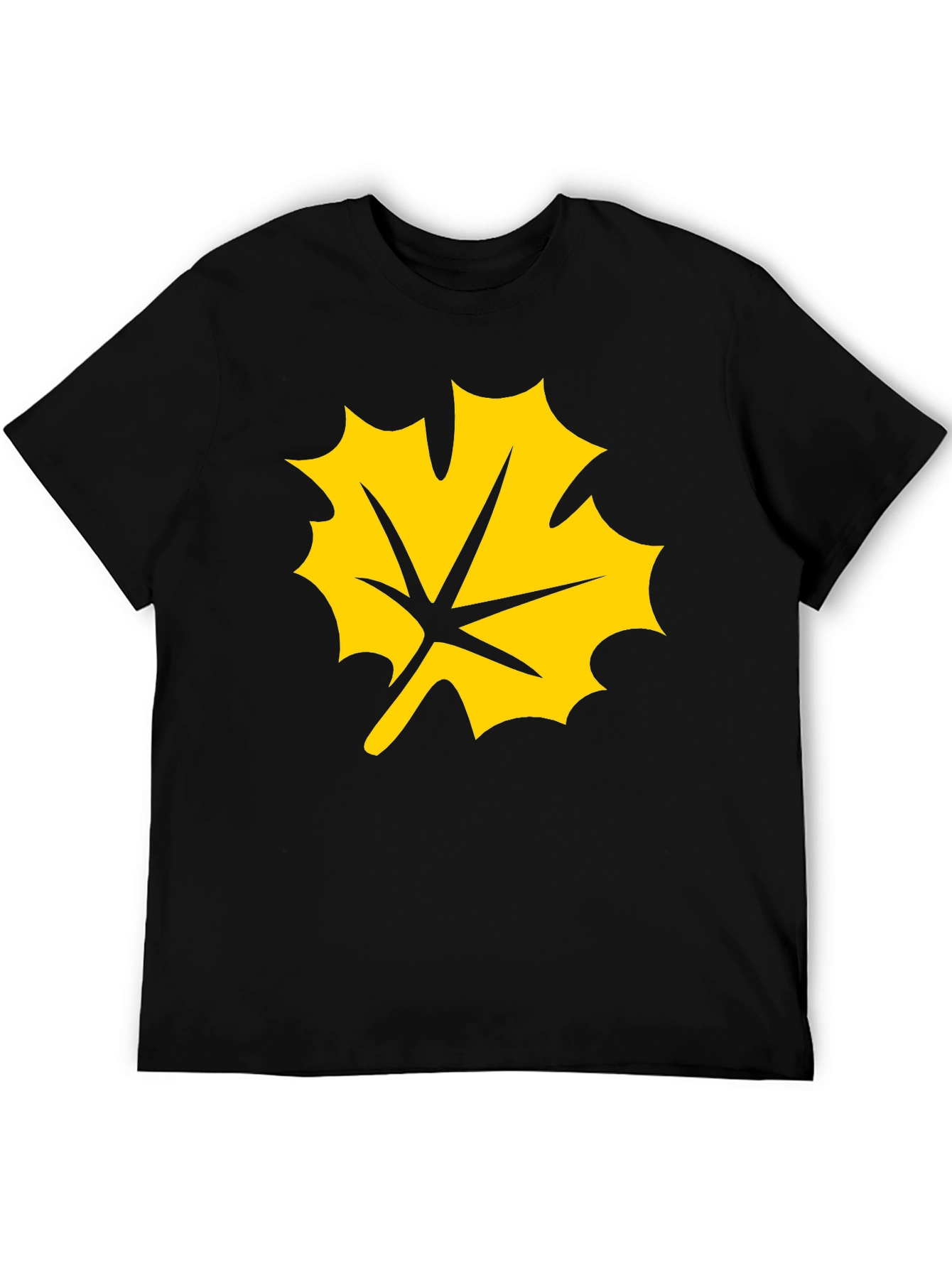 Black T-Shirt with Yellow Maple Leaf Graphic