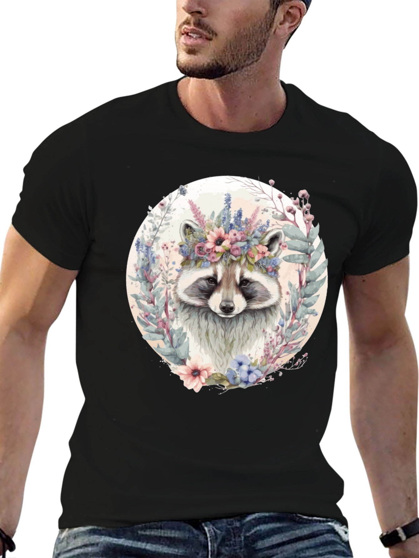 Raccoon Floral Crown Graphic T-Shirt