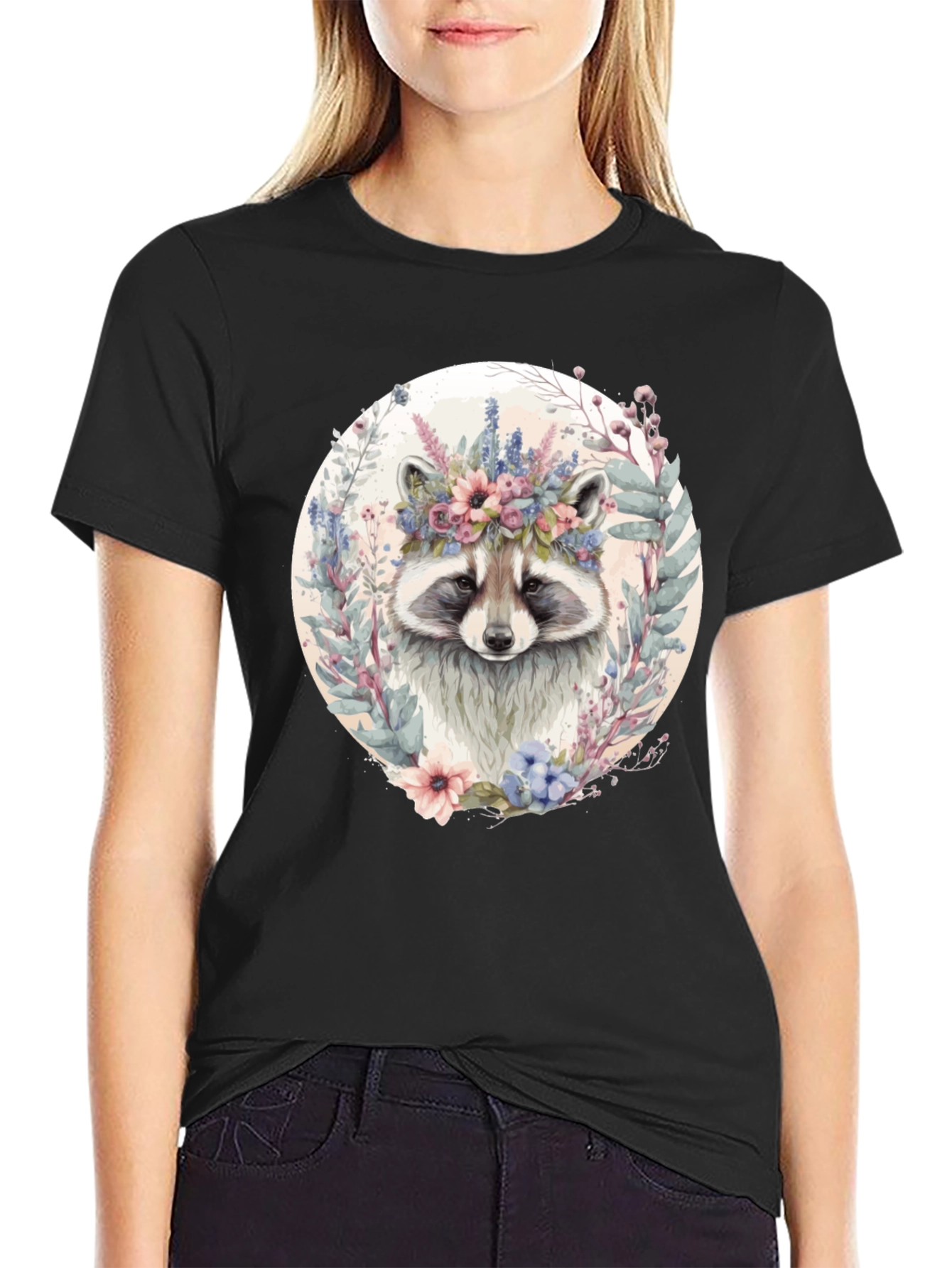 Raccoon Floral Crown Graphic T-Shirt