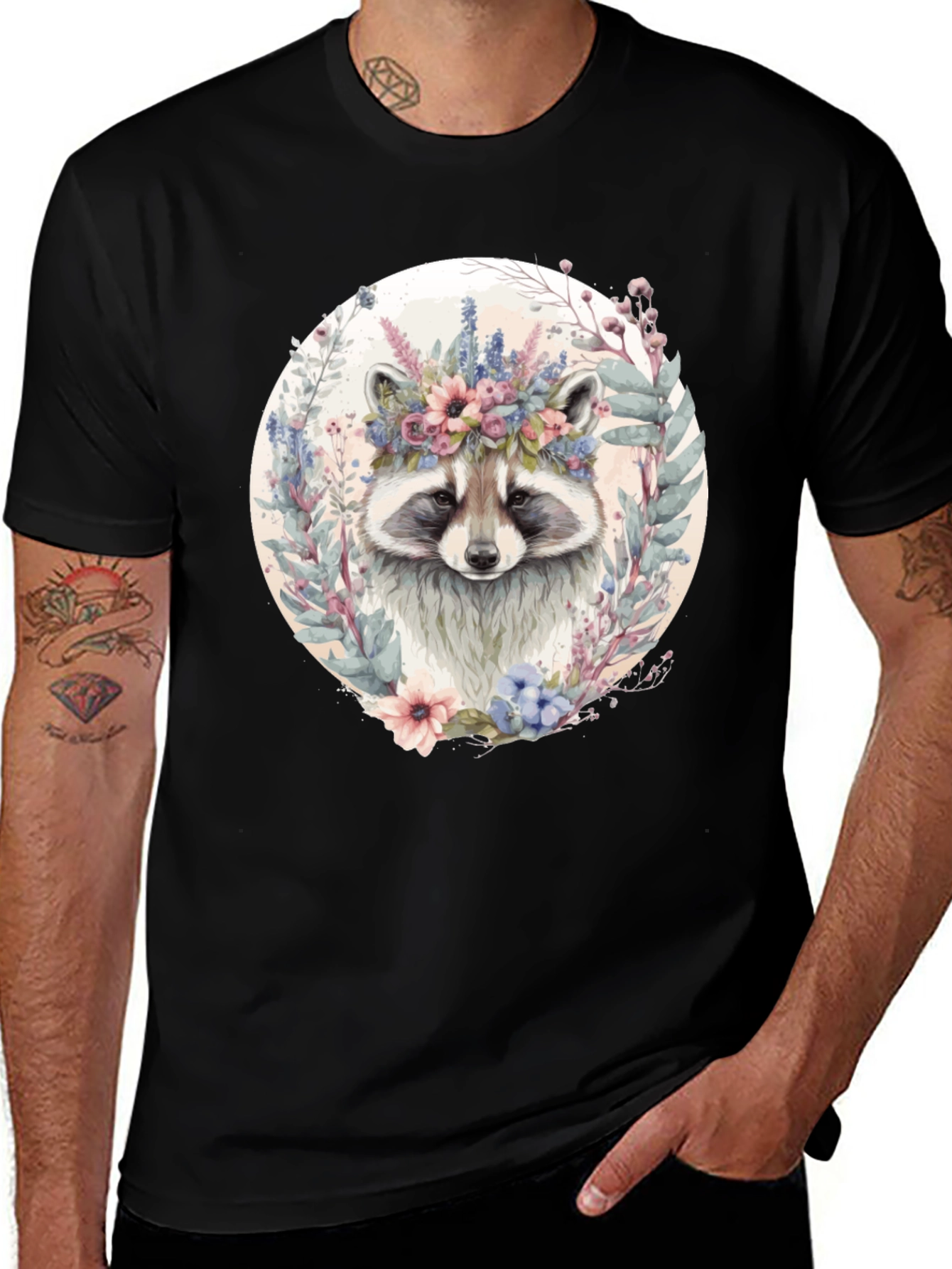Raccoon Floral Crown Graphic T-Shirt