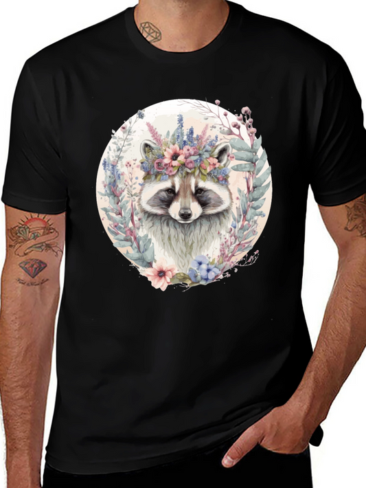 Raccoon Floral Crown Graphic T-Shirt