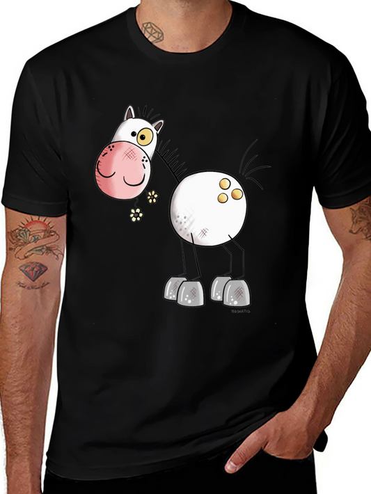 Funny Cartoon Horse Black T-Shirt