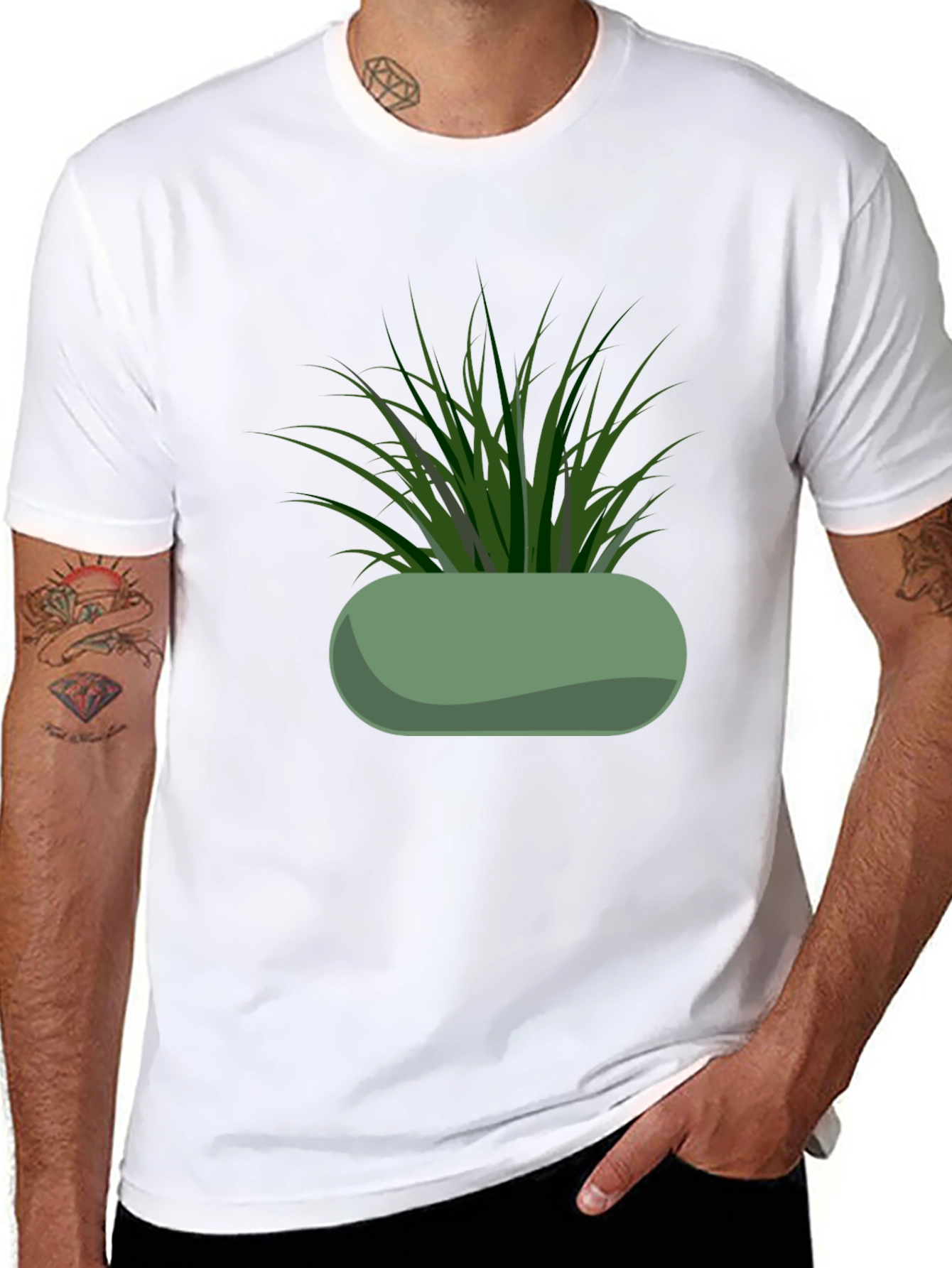 Modern Potted Plant Graphic Tee - Black