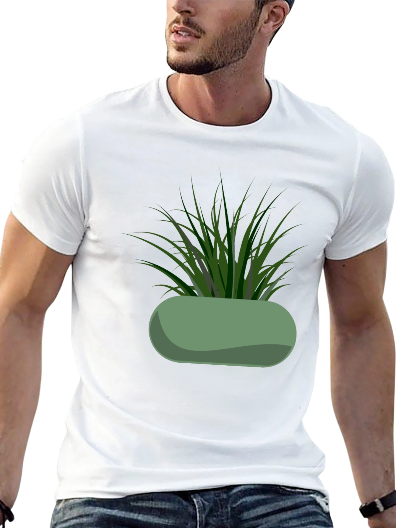 Modern Potted Plant Graphic Tee - Black