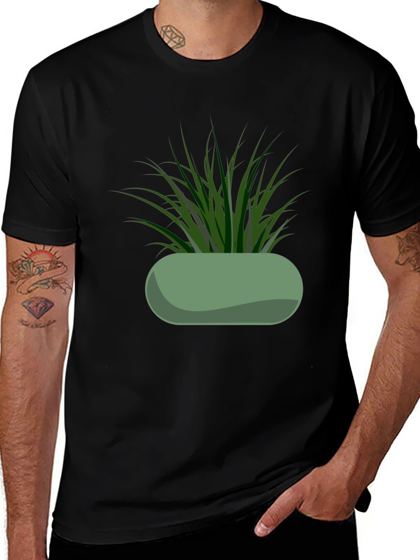 Modern Potted Plant Graphic Tee - Black