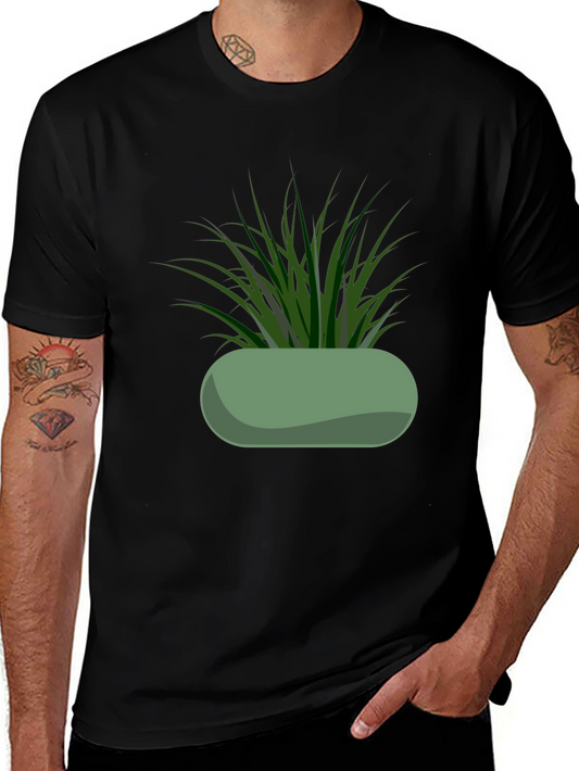 Modern Potted Plant Graphic Tee - Black
