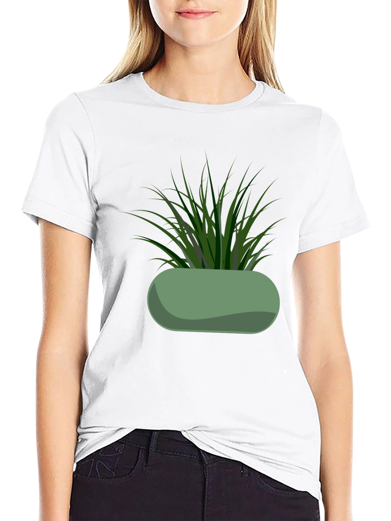 Modern Potted Plant Graphic Tee - Black