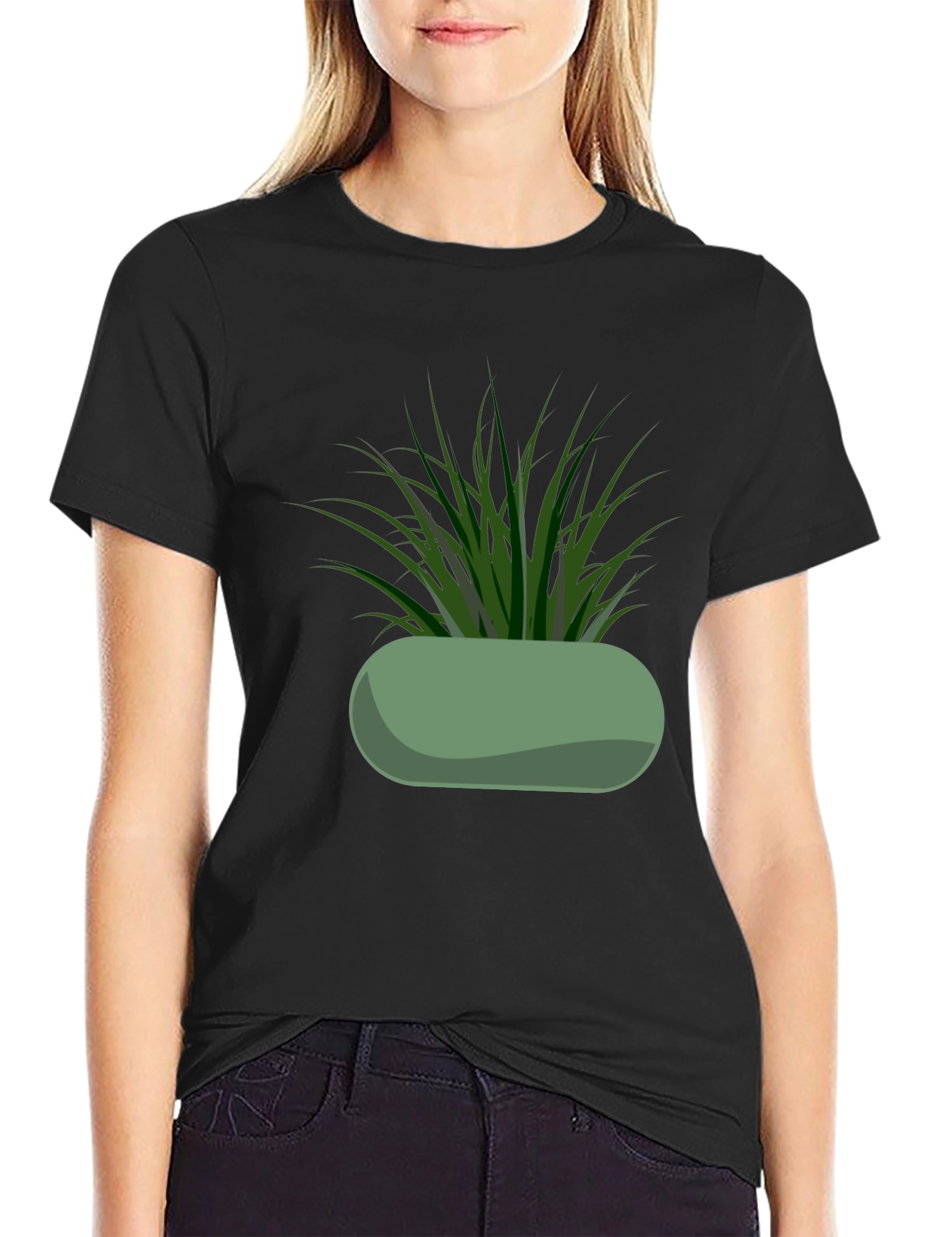 Modern Potted Plant Graphic Tee - Black