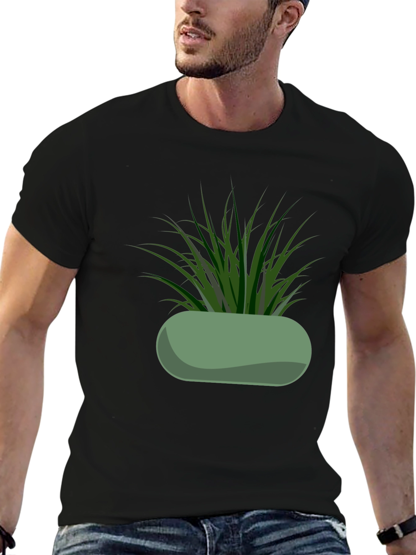 Modern Potted Plant Graphic Tee - Black