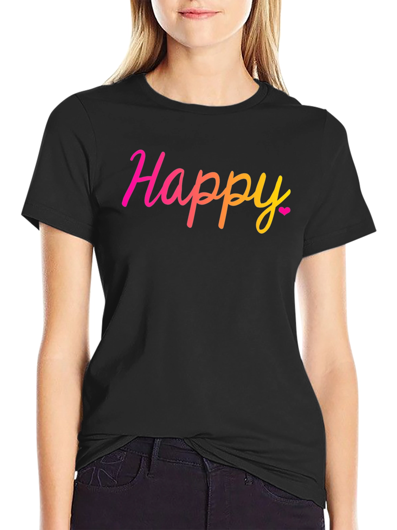 Happy Gradient T-Shirt - Black Crew Neck Tee