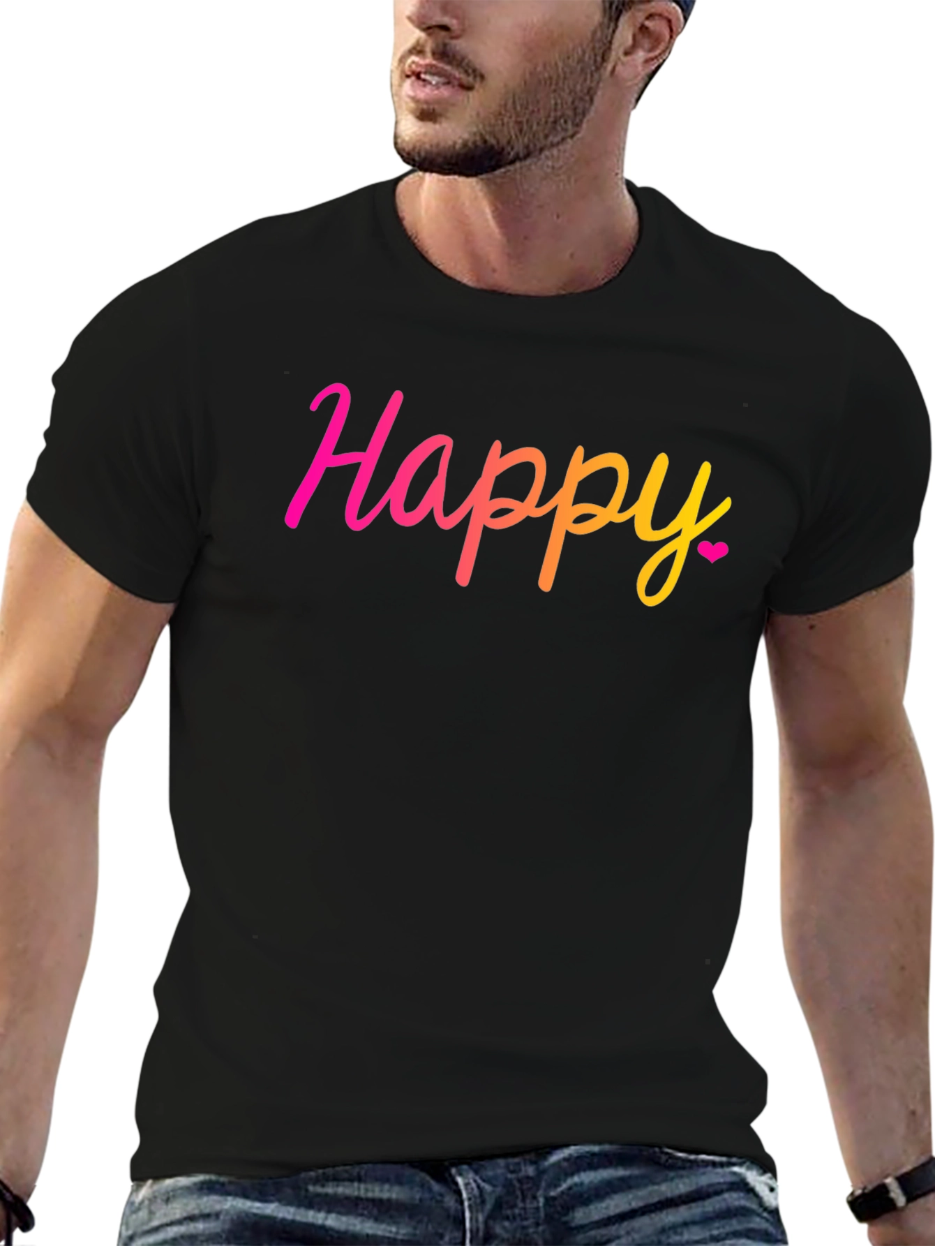 Happy Gradient T-Shirt - Black Crew Neck Tee