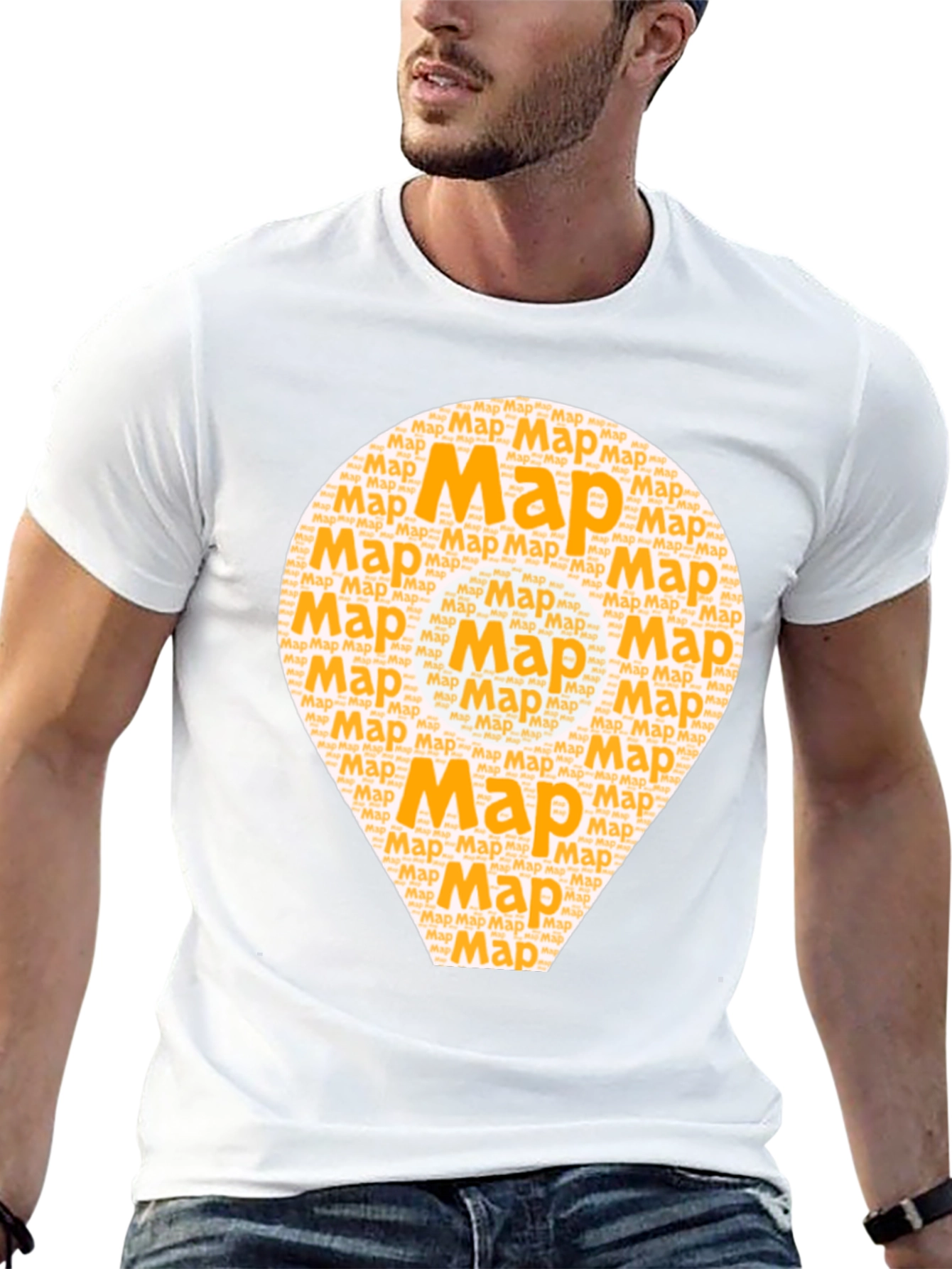 Map Word Art Graphic T-Shirt - Black