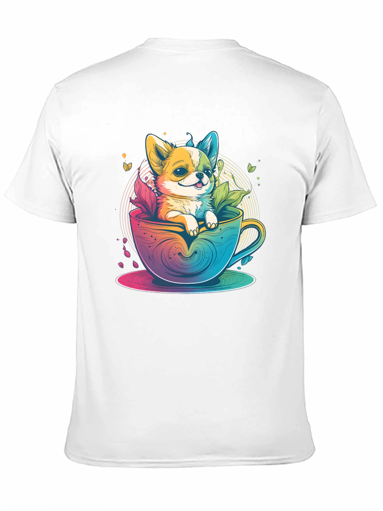 Cute Dog in Teacup Graphic Black T-Shirt