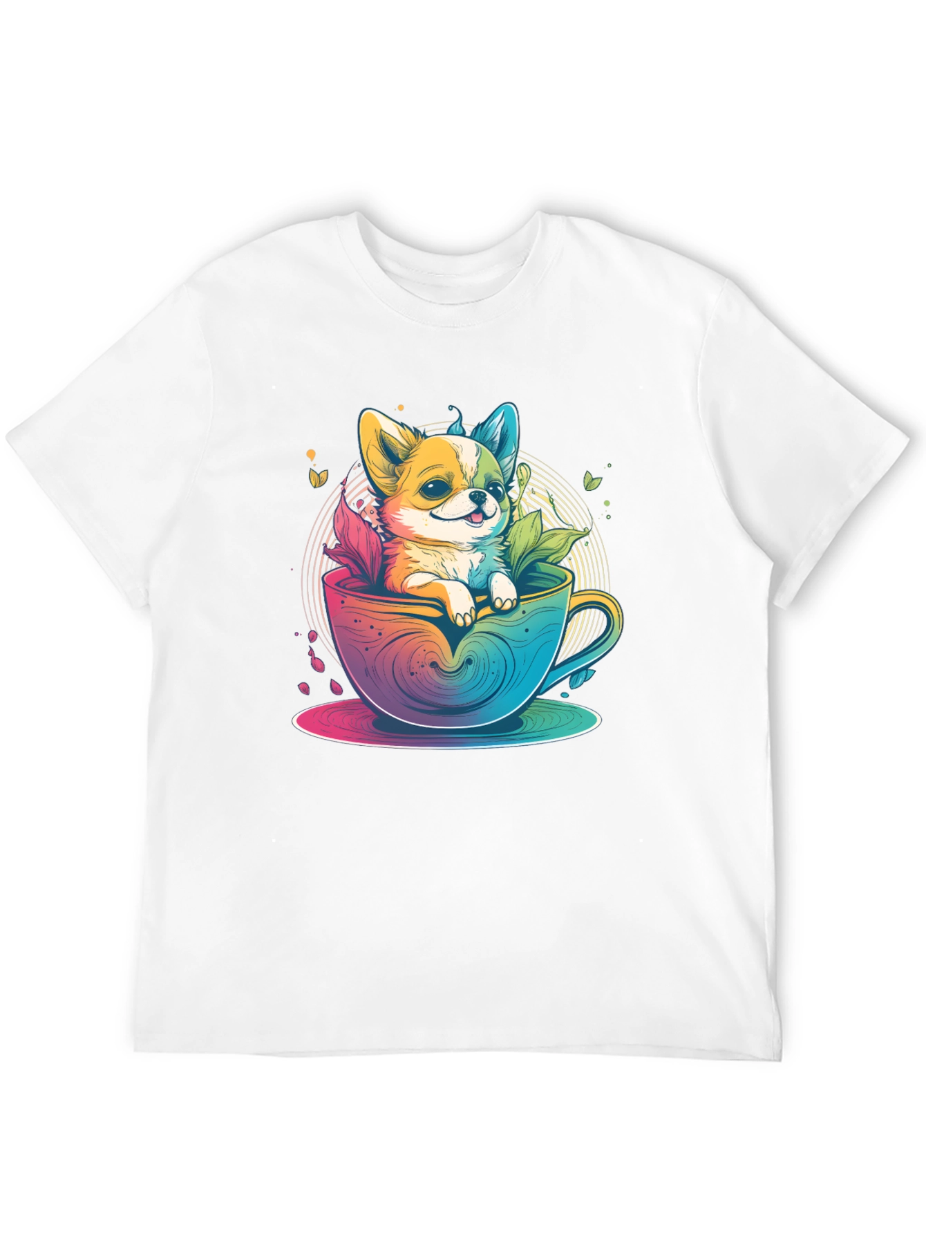 Cute Dog in Teacup Graphic Black T-Shirt