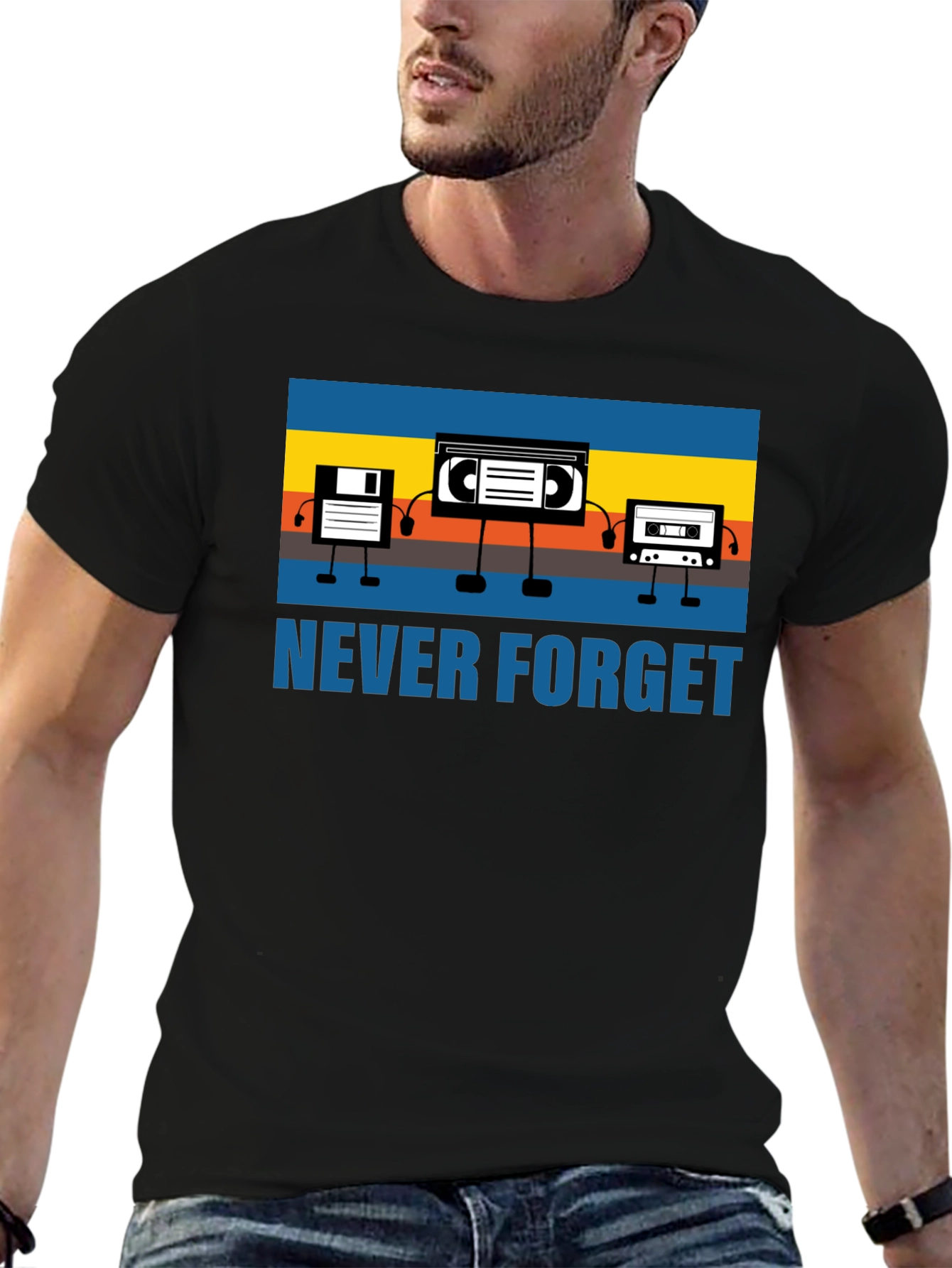 Retro Media Never Forget Black Graphic T-Shirt