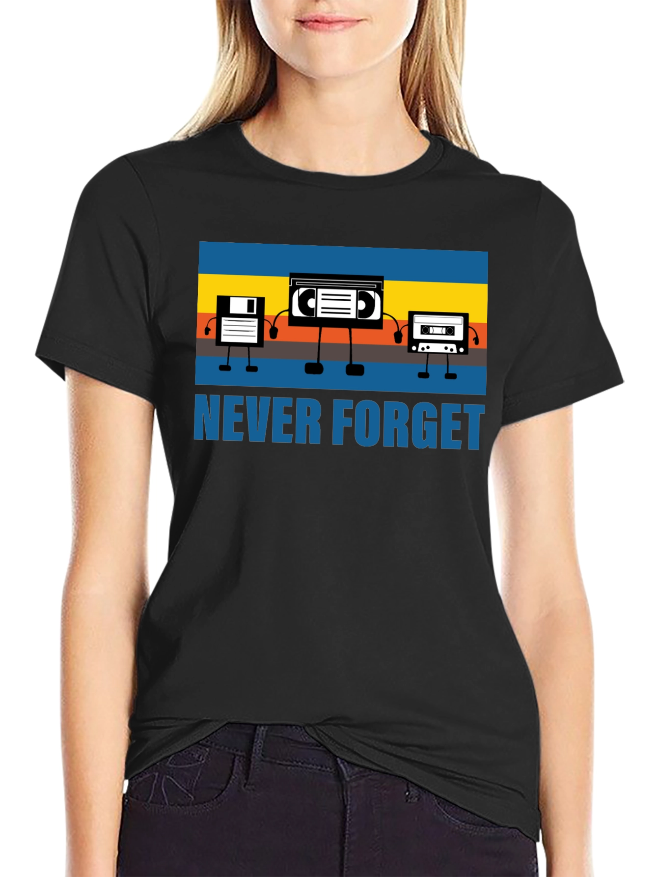 Retro Media Never Forget Black Graphic T-Shirt