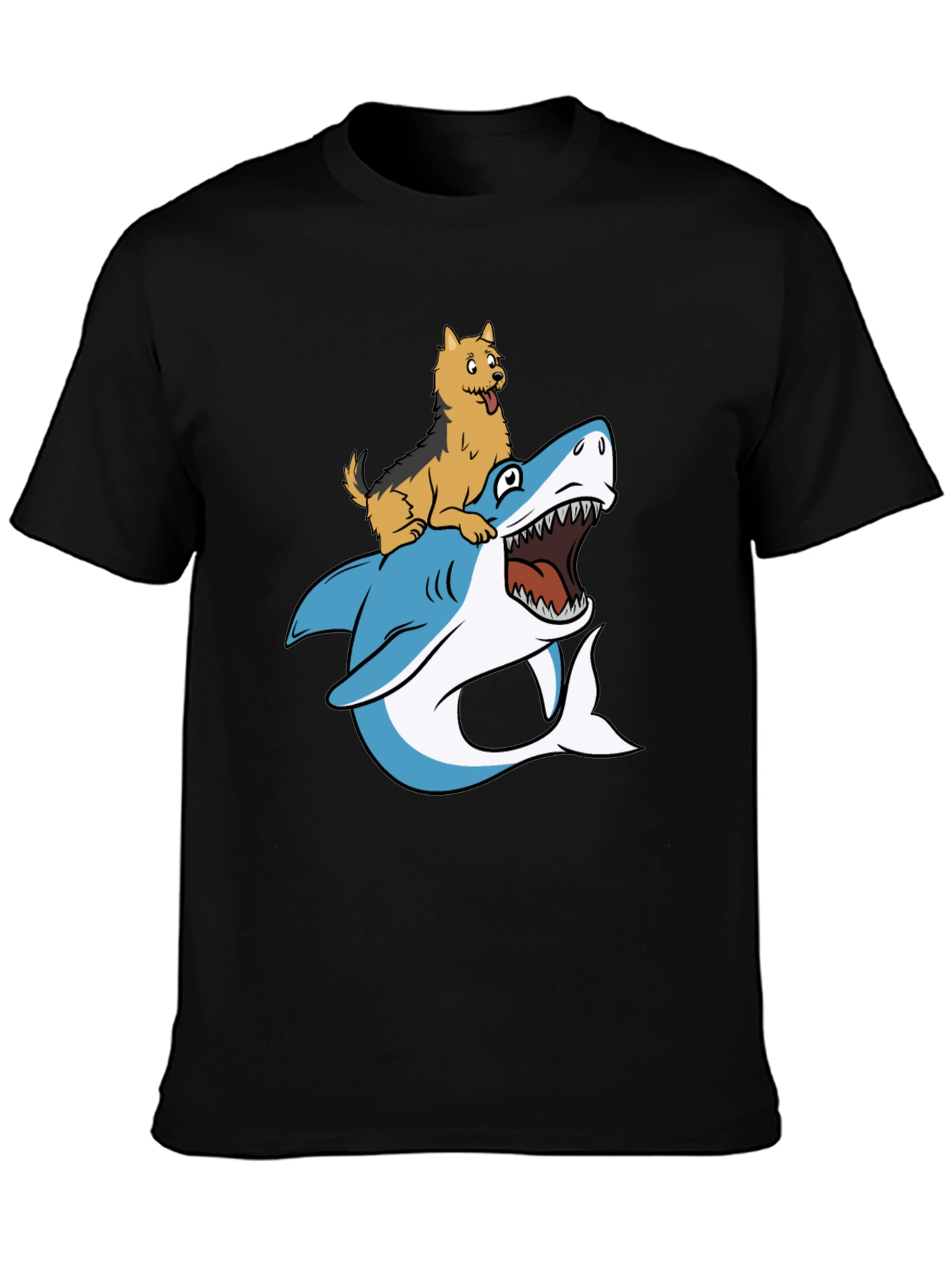 Dog Riding Shark Graphic Tee - Black