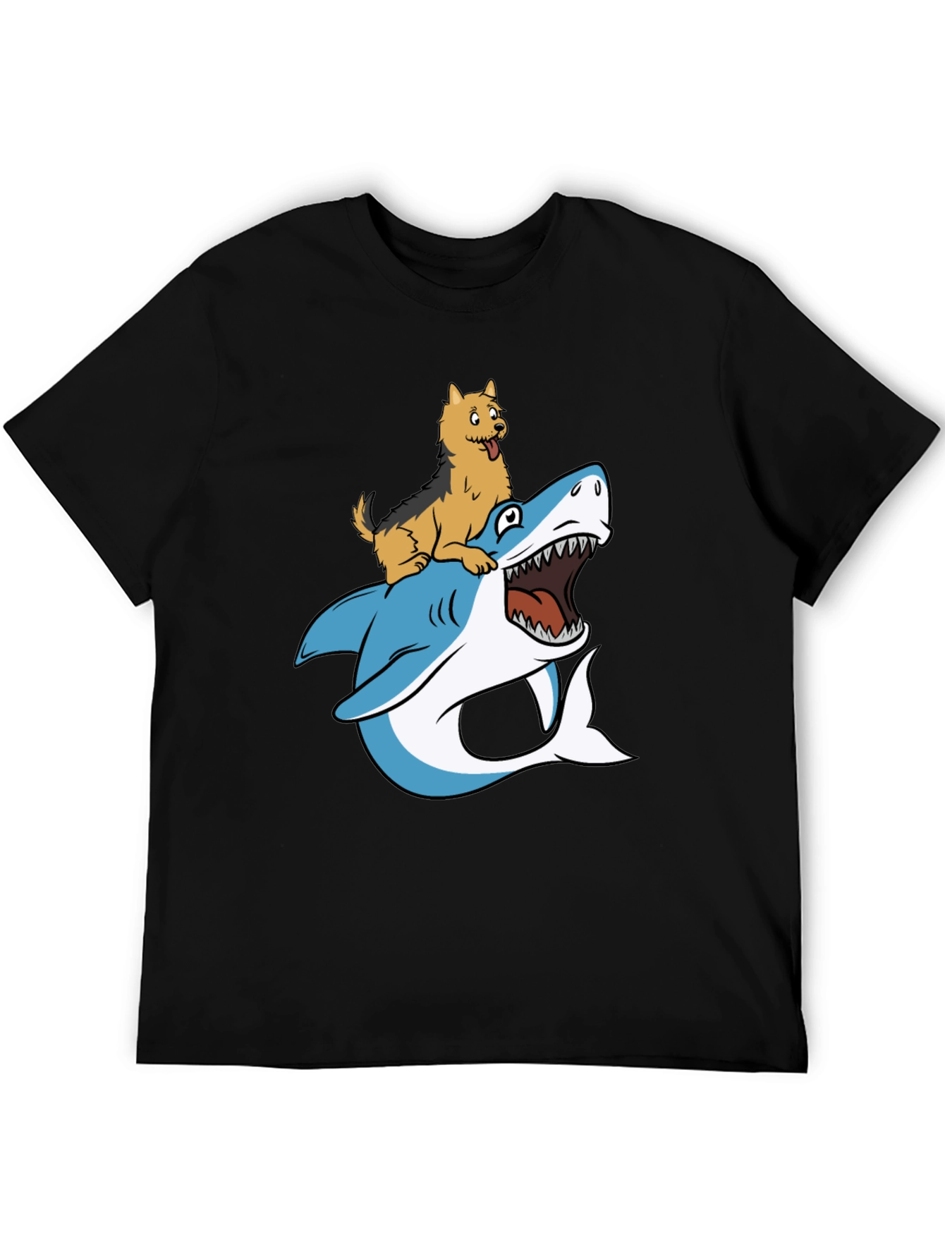 Dog Riding Shark Graphic Tee - Black