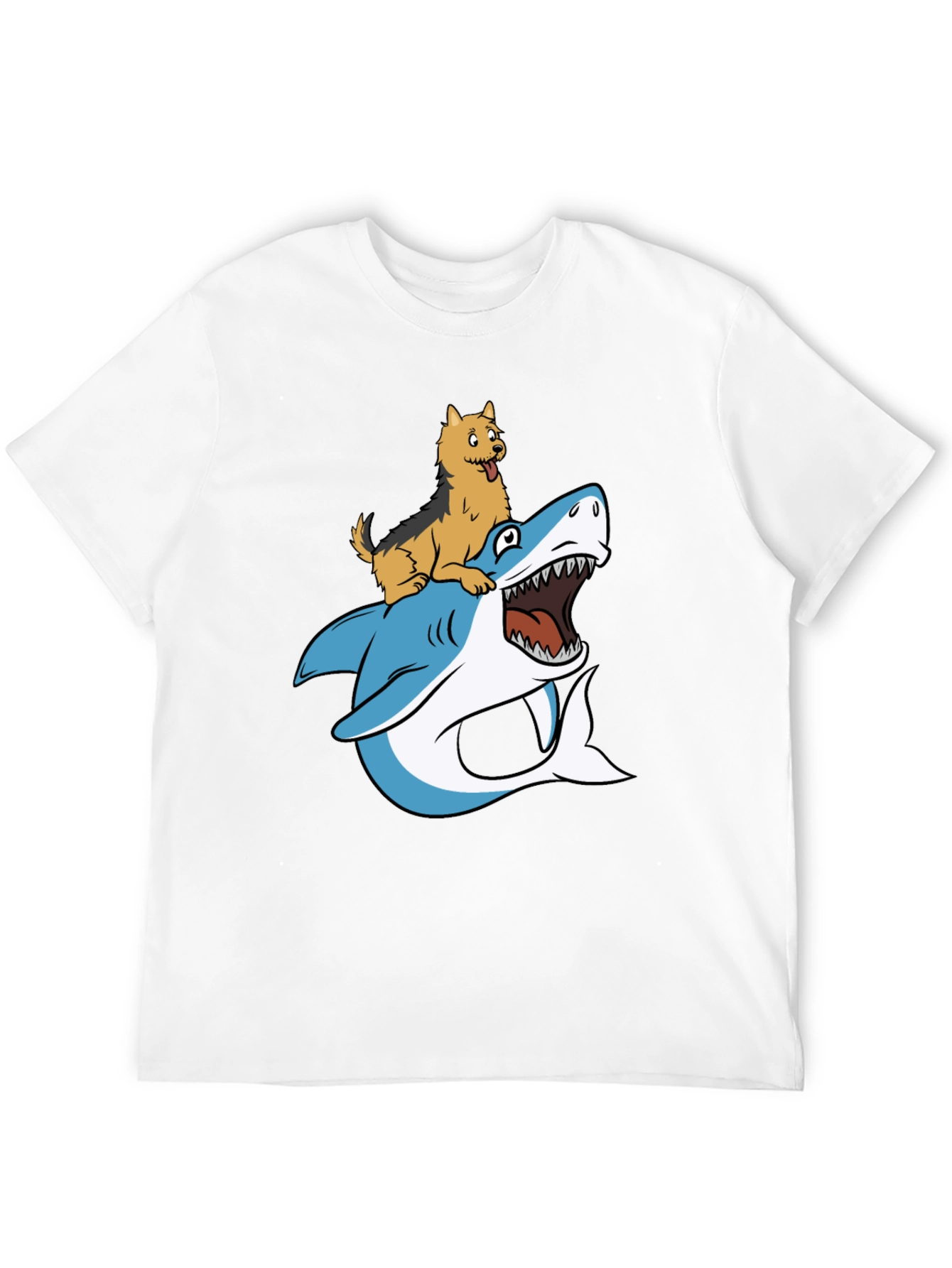 Dog Riding Shark Graphic Tee - Black