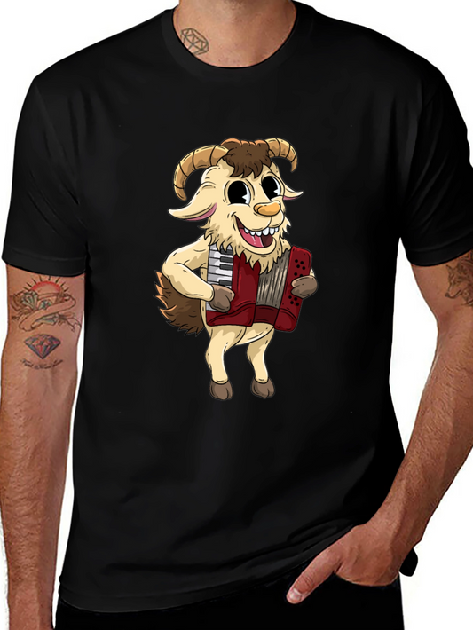 Goat Accordion Player Graphic Tee - Fun Animal Design