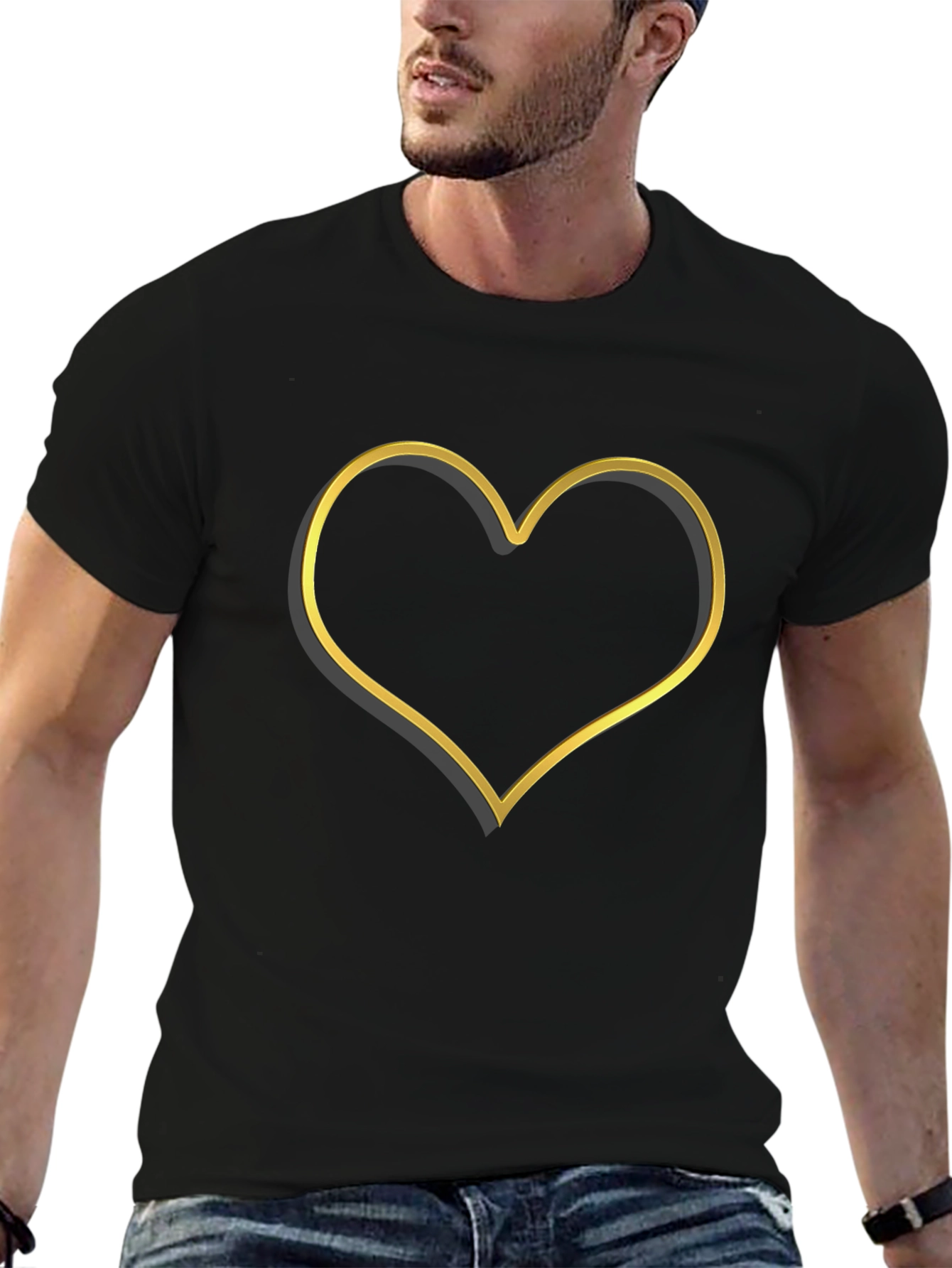 Golden Heart Outline Black T-Shirt