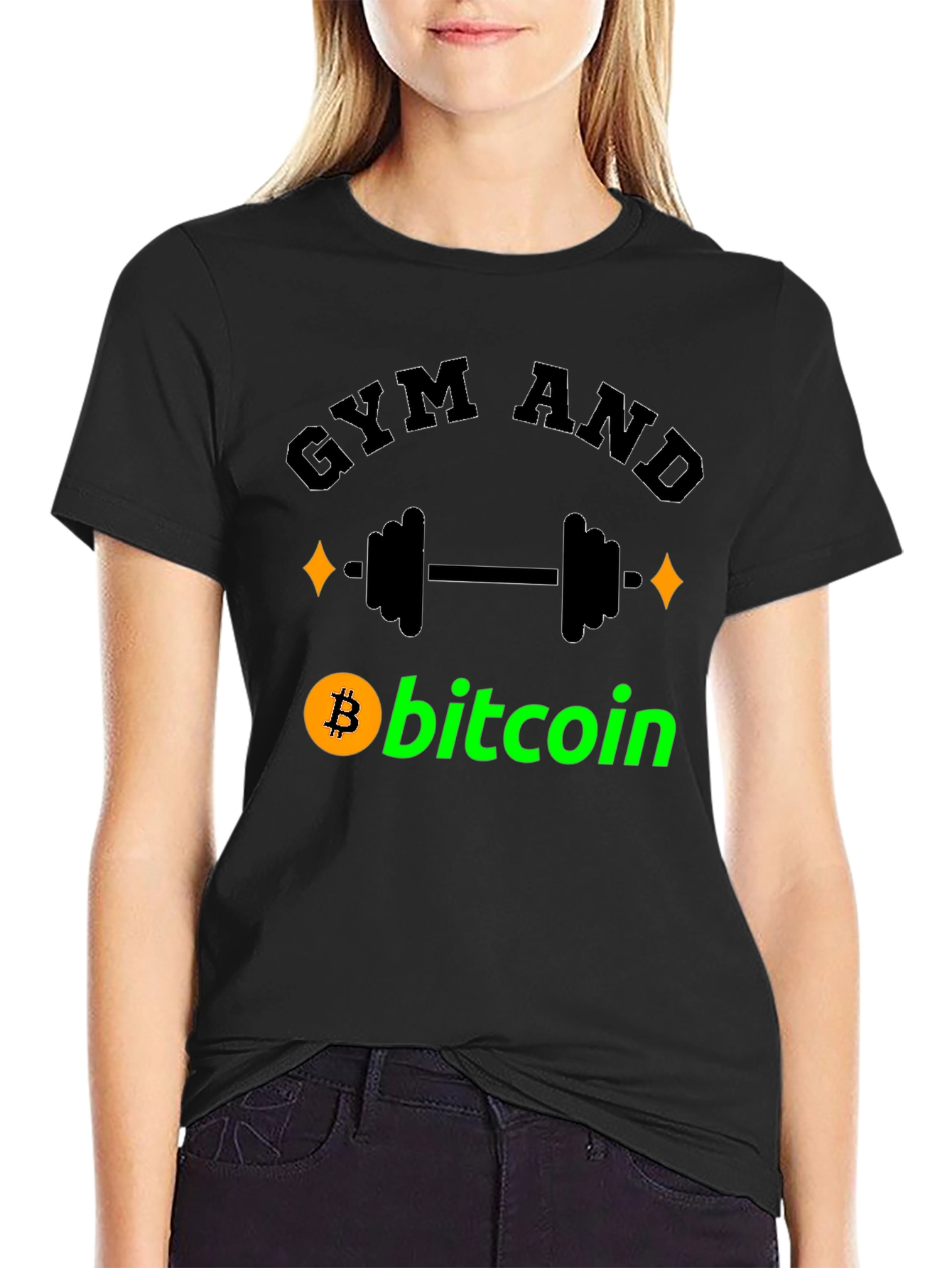 Gym and Bitcoin Black Graphic T-Shirt