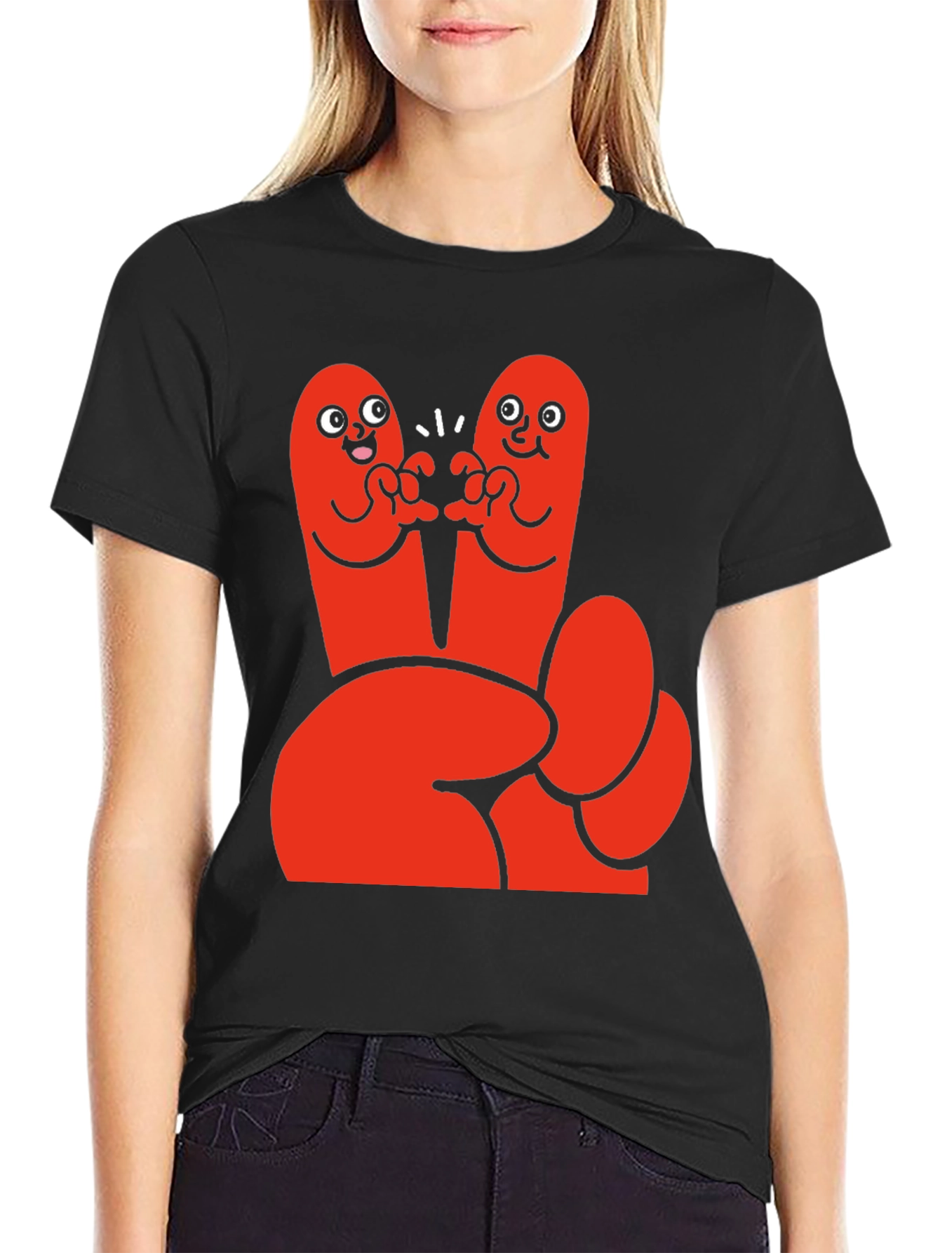 Funky Finger Friends Graphic Tee - Black Cotton T-Shirt