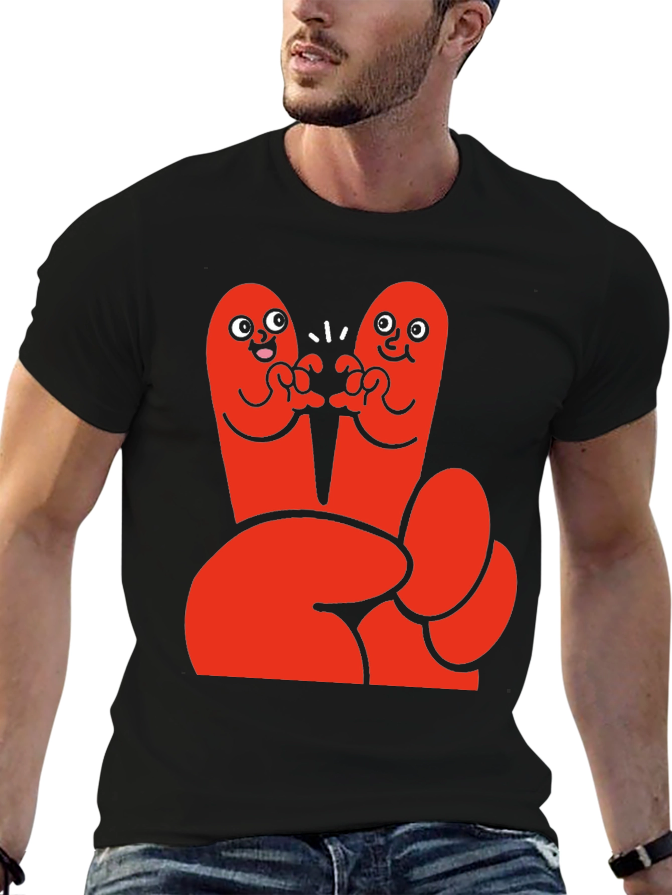 Funky Finger Friends Graphic Tee - Black Cotton T-Shirt