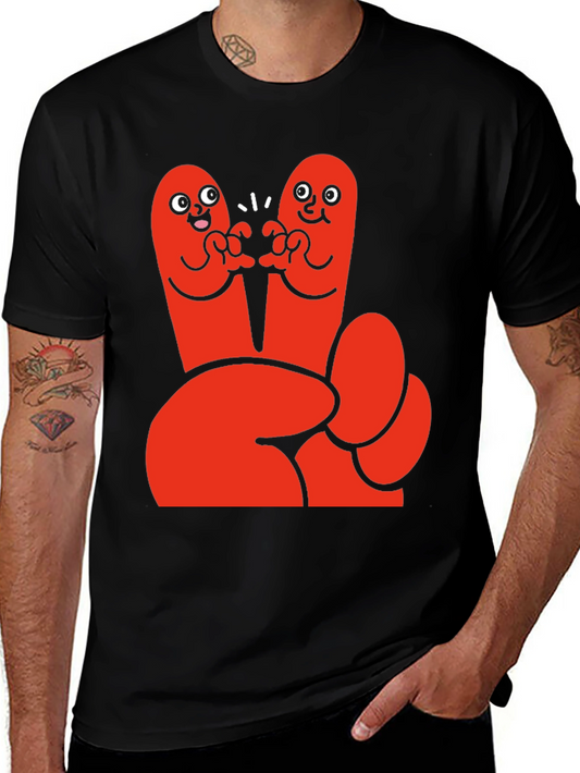 Funky Finger Friends Graphic Tee - Black Cotton T-Shirt