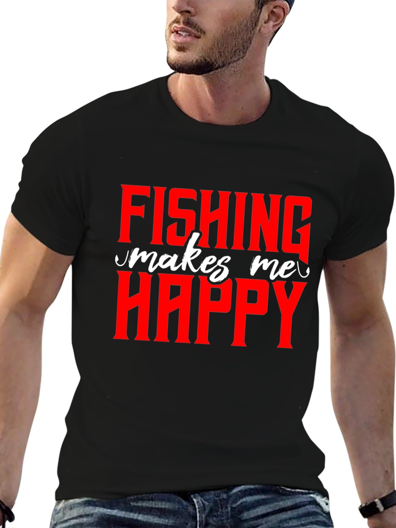 Fishing Makes Me Happy T-Shirt - Novelty Graphic Tee