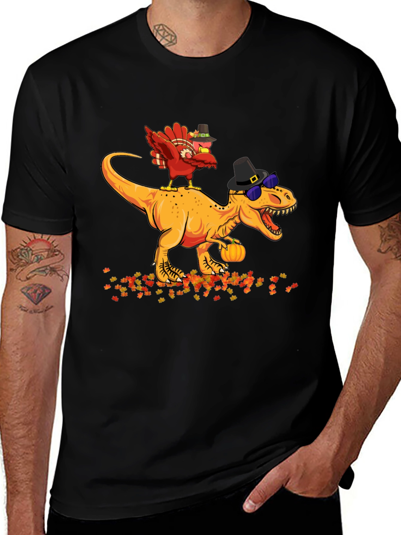 Thanksgiving Turkey Riding Dinosaur T-Shirt