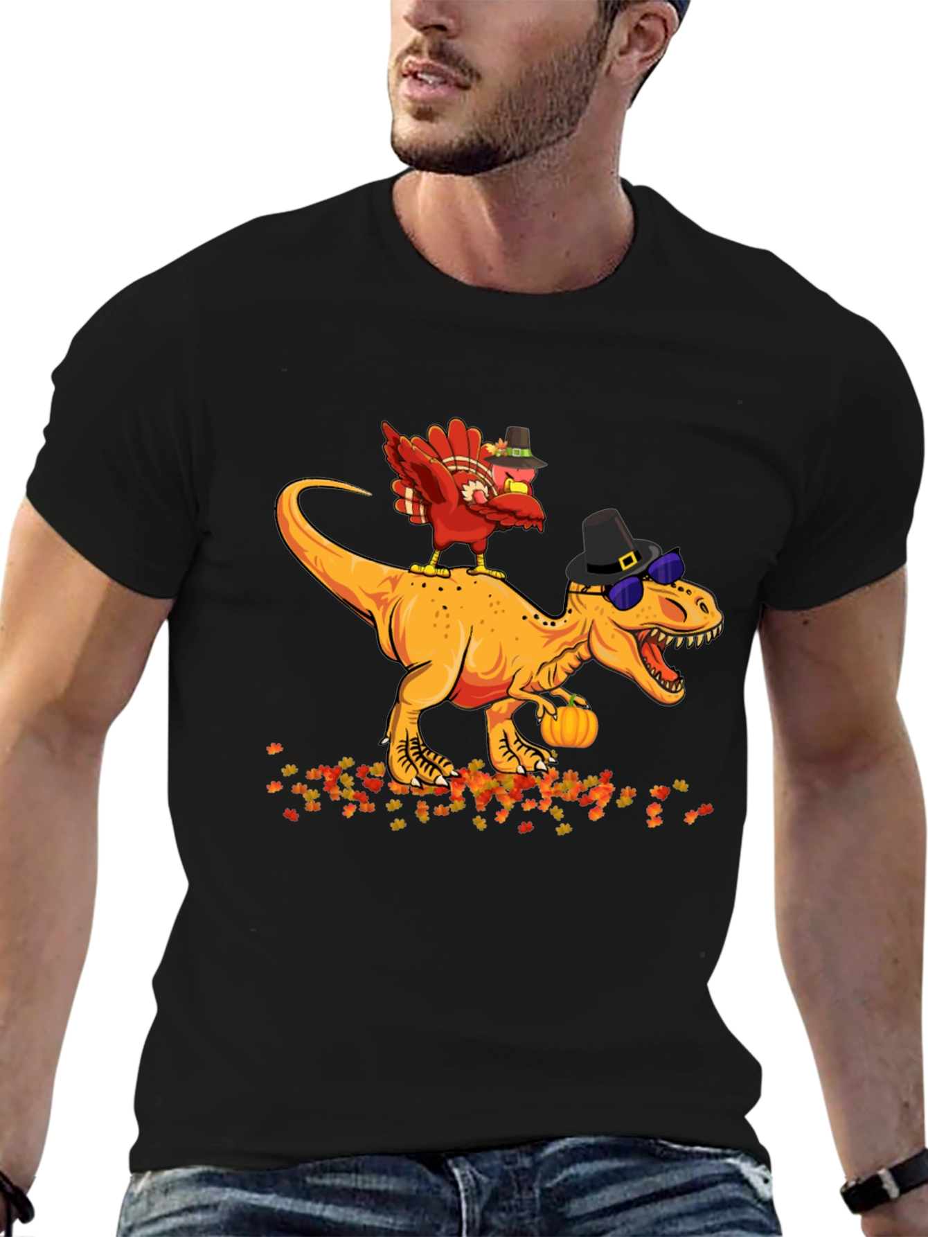 Thanksgiving Turkey Riding Dinosaur T-Shirt