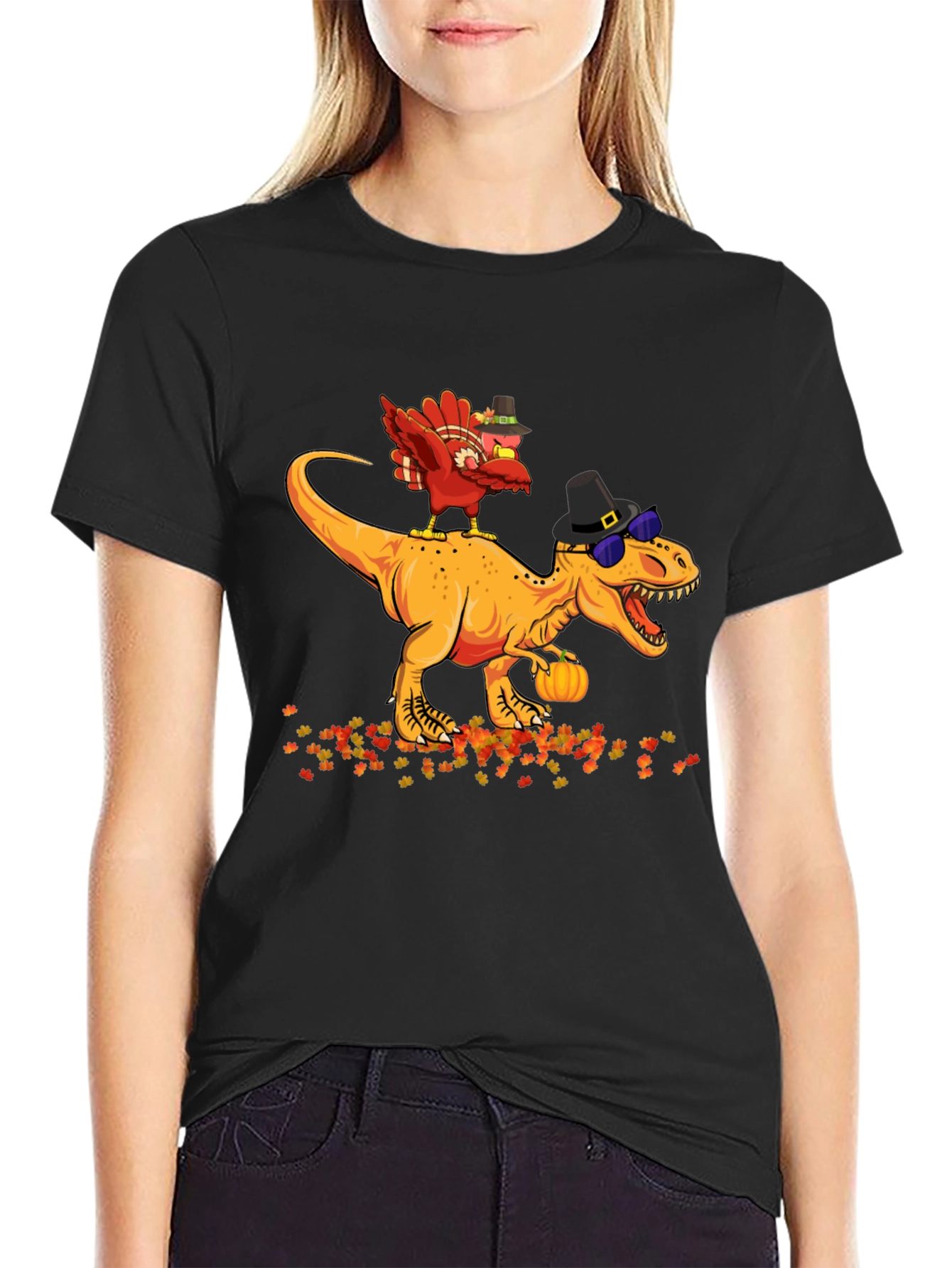 Thanksgiving Turkey Riding Dinosaur T-Shirt