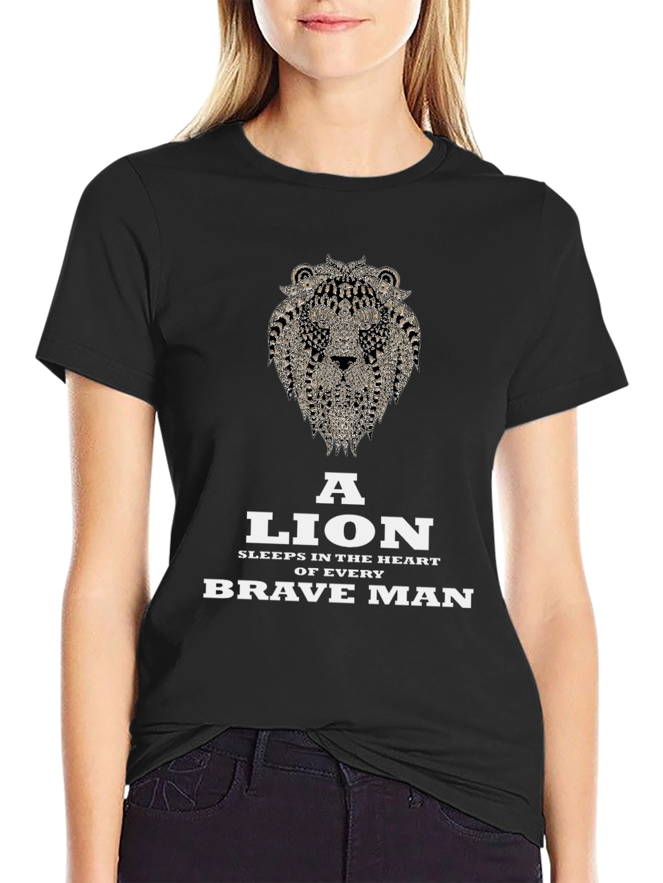 Lion Heart Brave Man Black Graphic T-Shirt