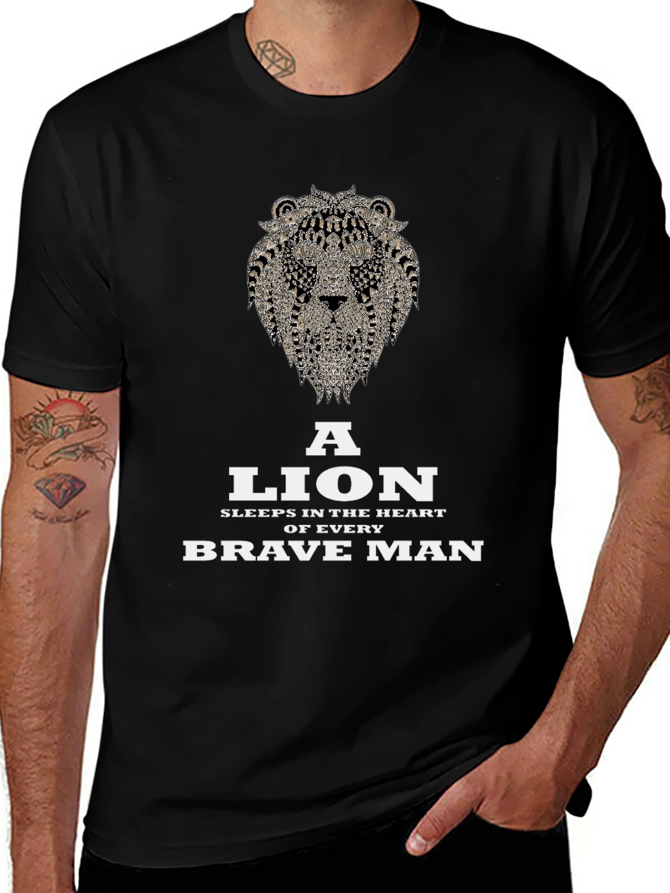 Lion Heart Brave Man Black Graphic T-Shirt