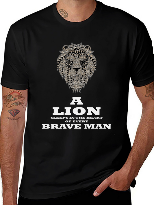 Lion Heart Brave Man Black Graphic T-Shirt