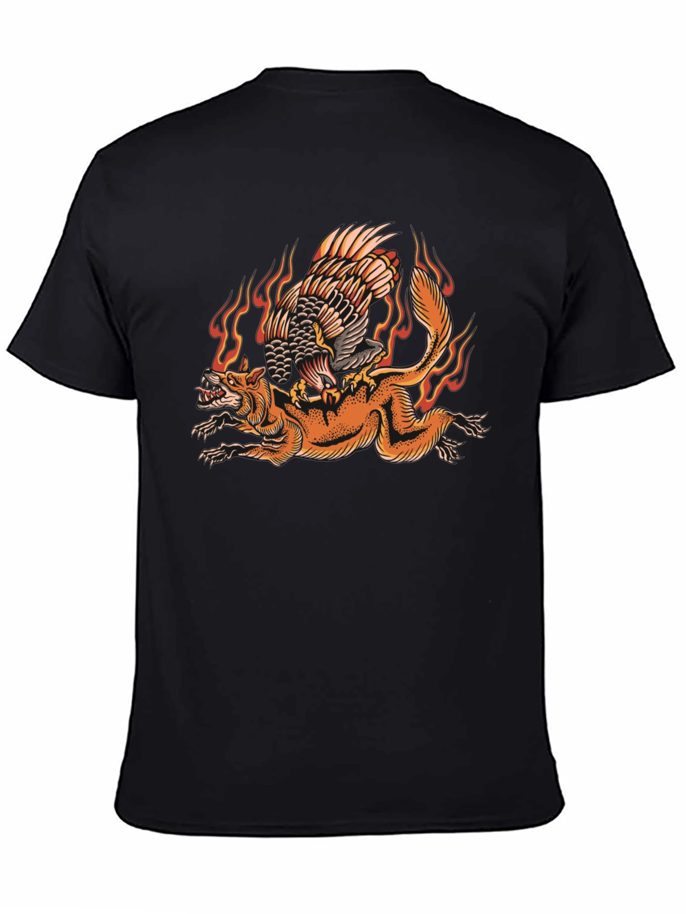 Fiery Eagle & Fox Graphic Tee - Black
