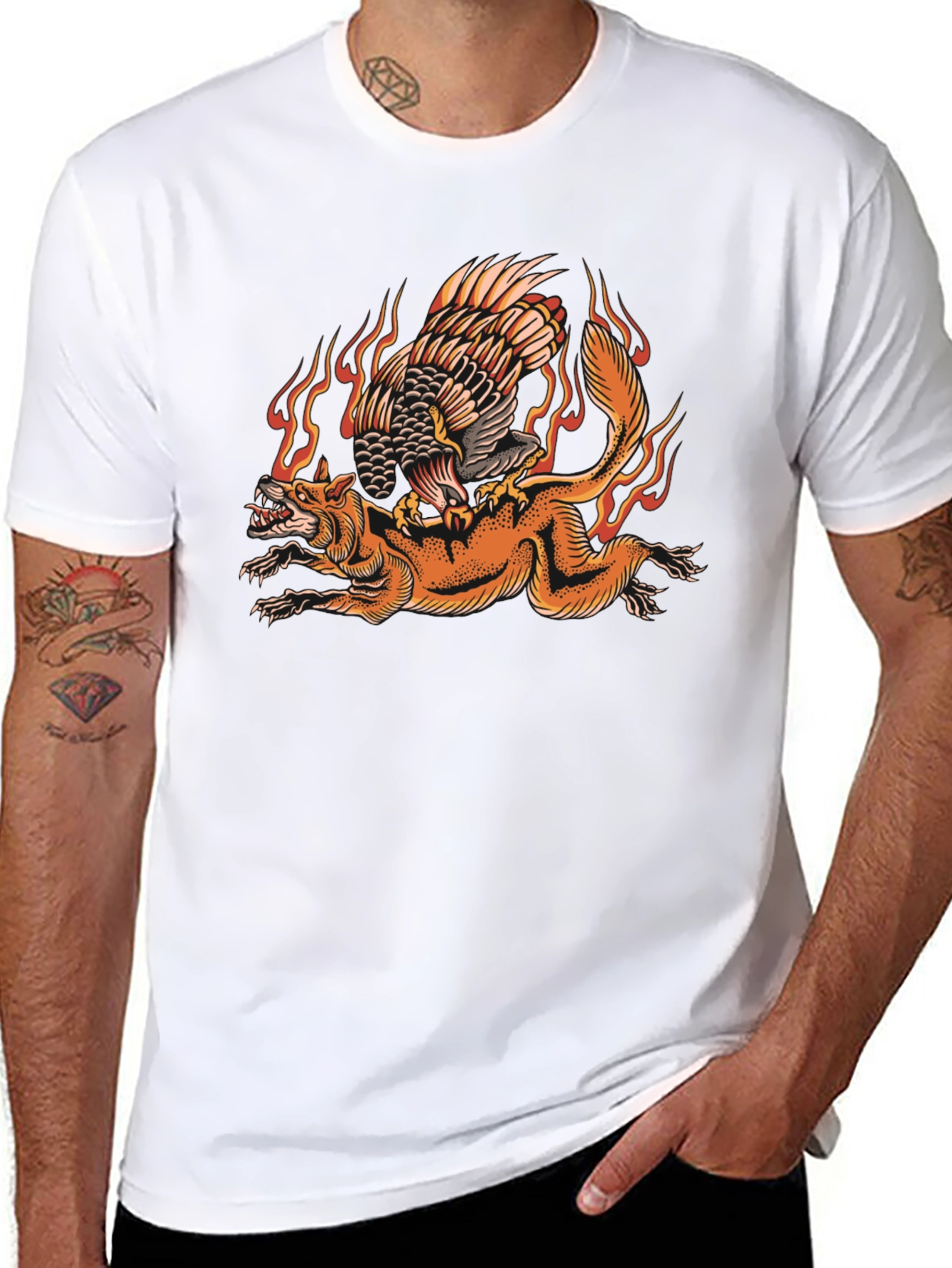 Fiery Eagle & Fox Graphic Tee - Black