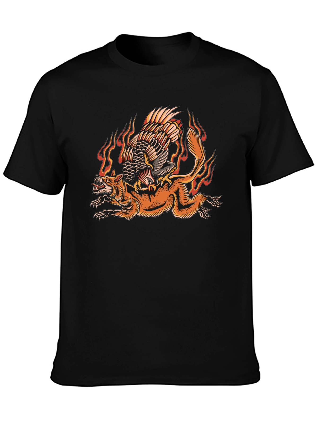 Fiery Eagle & Fox Graphic Tee - Black