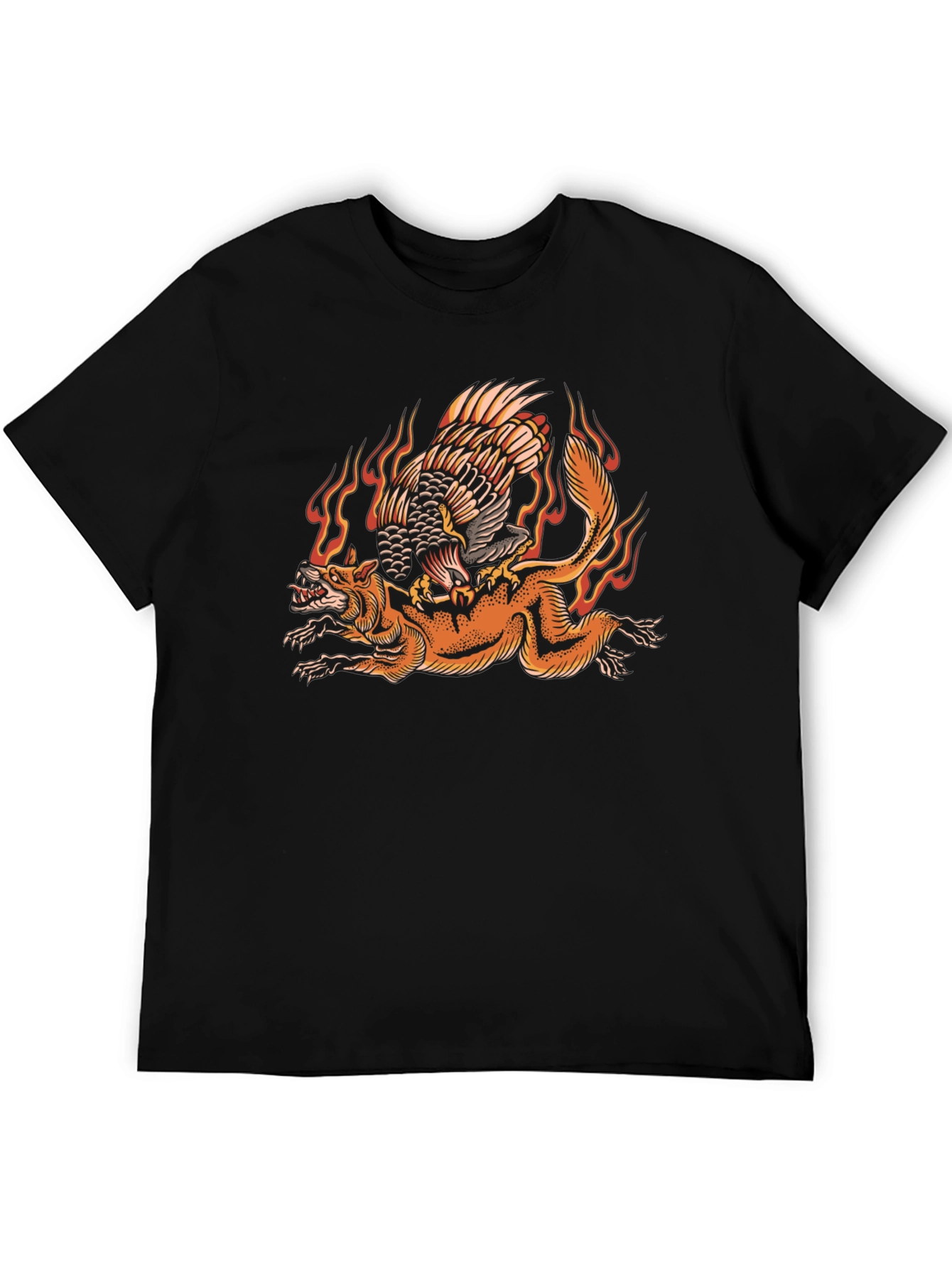 Fiery Eagle & Fox Graphic Tee - Black