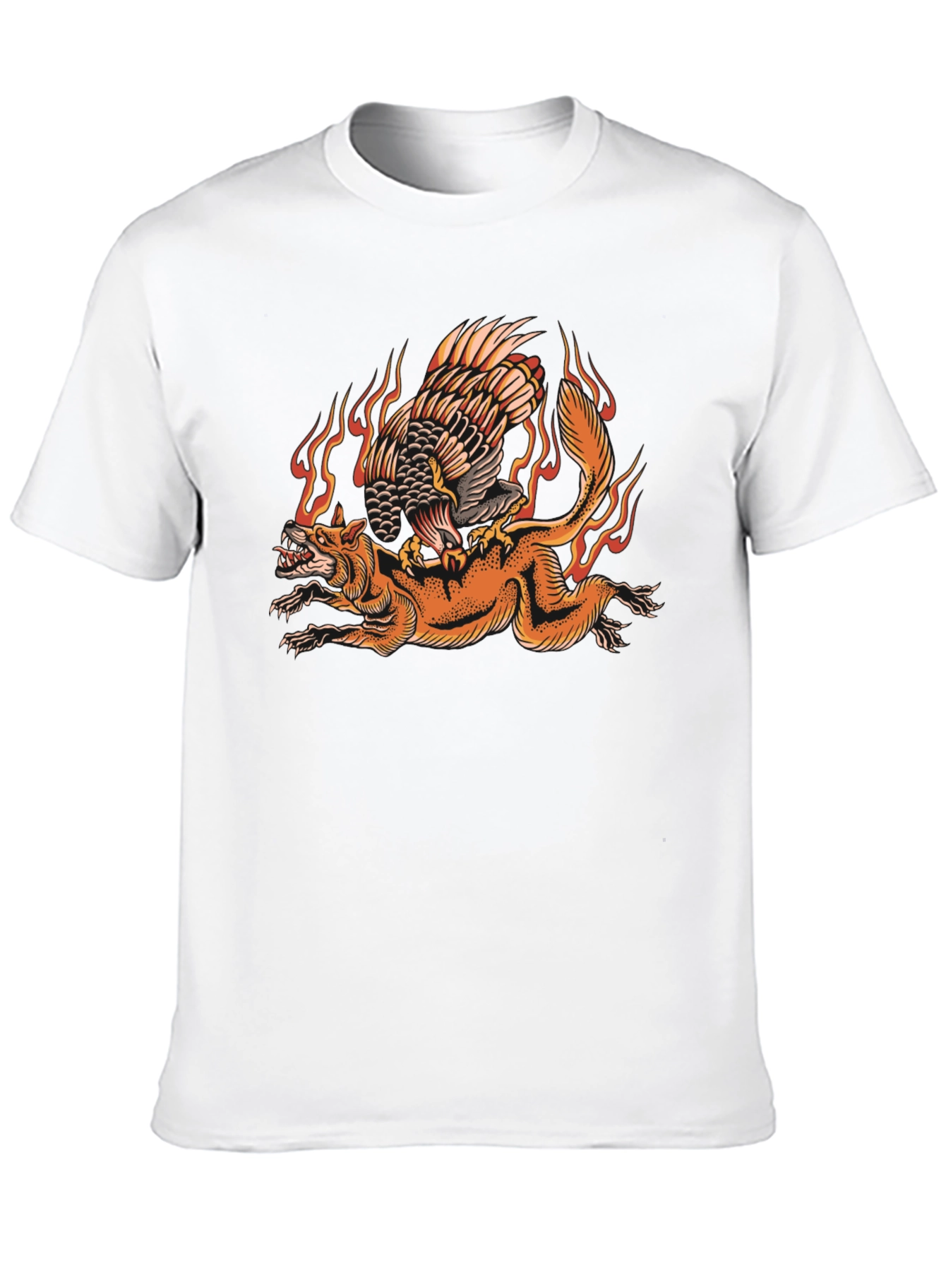 Fiery Eagle & Fox Graphic Tee - Black