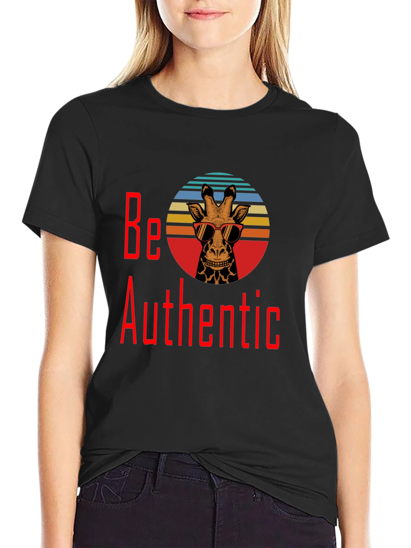 Be Authentic Giraffe Graphic T-Shirt - Black