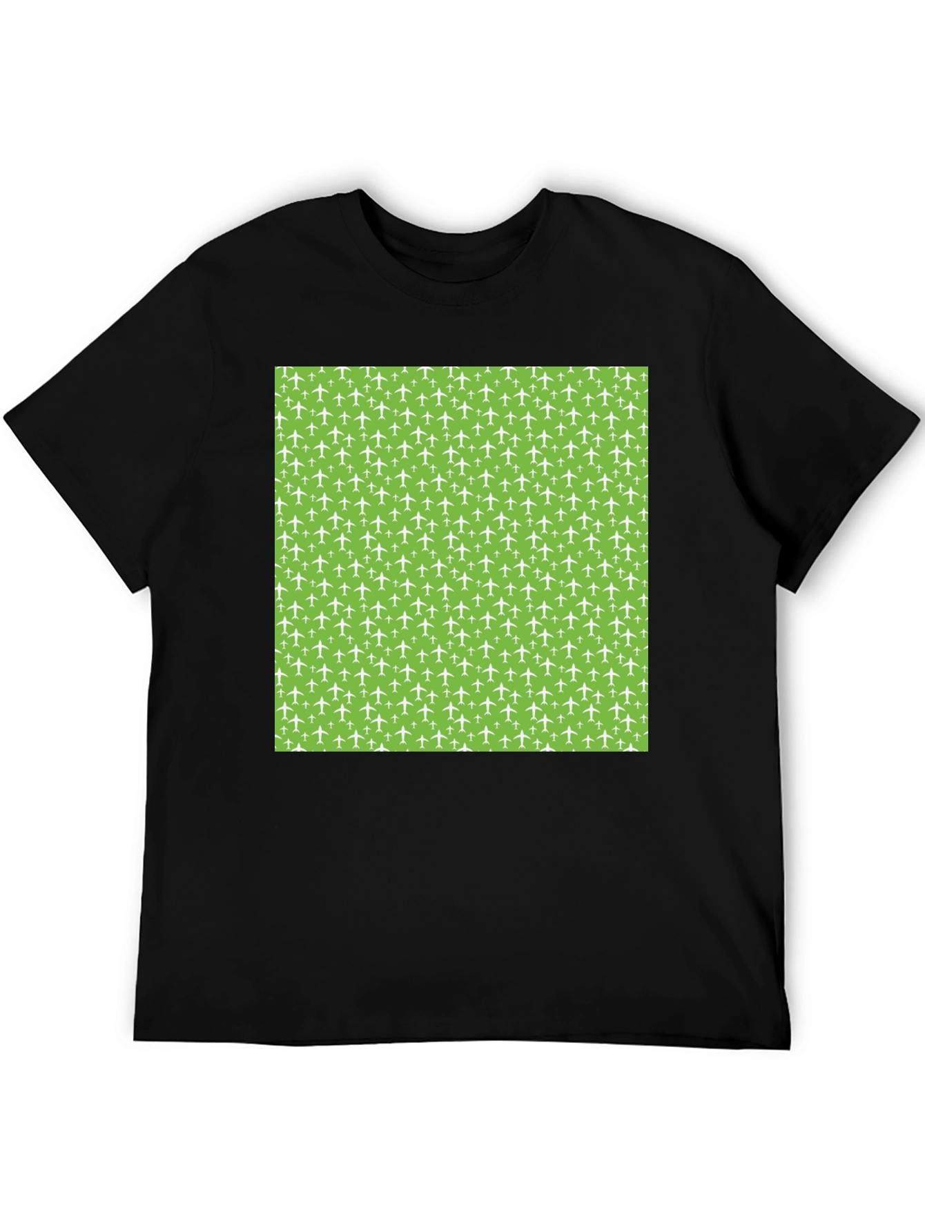Airplane Pattern T-Shirt - Black Cotton Tee