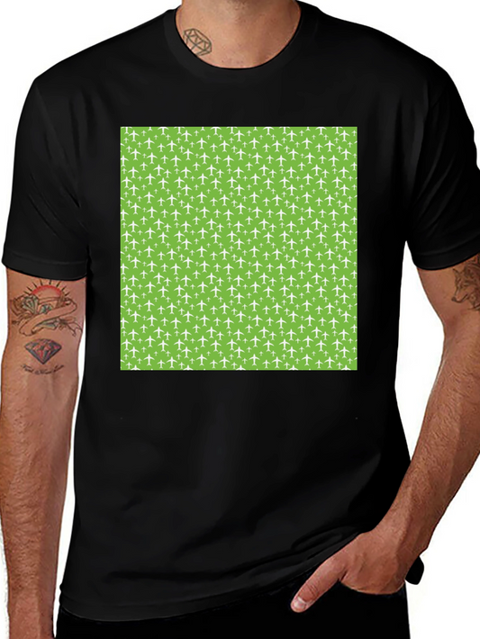 Airplane Pattern T-Shirt - Black Cotton Tee