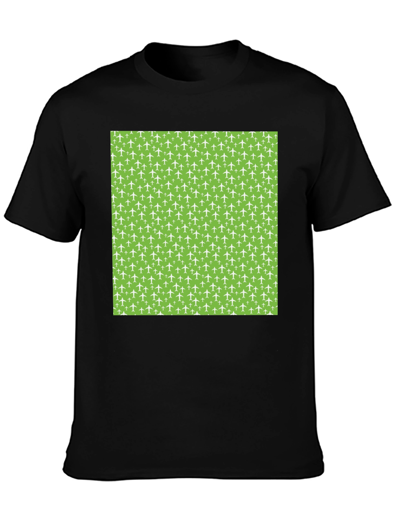 Airplane Pattern T-Shirt - Black Cotton Tee