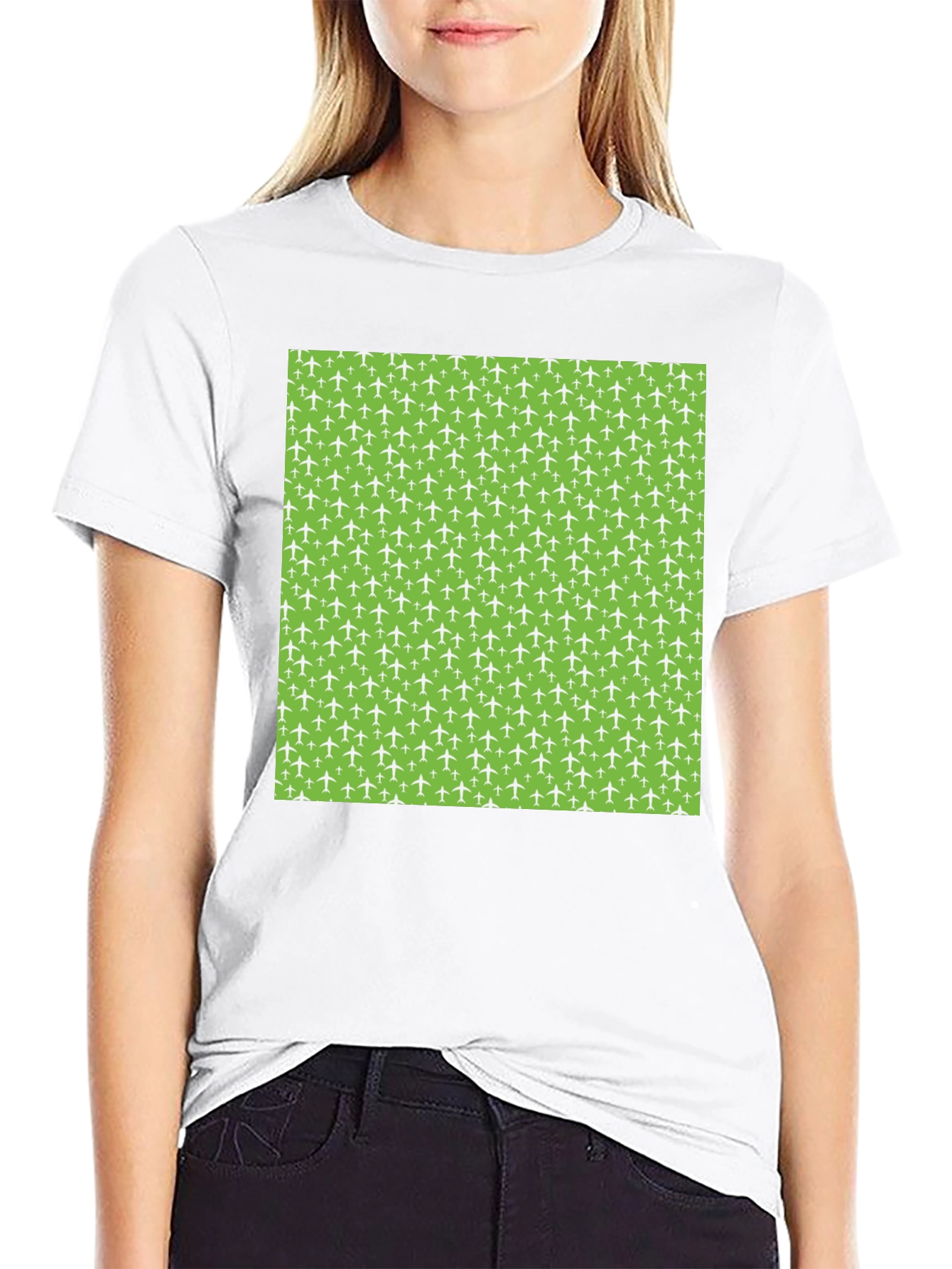 Airplane Pattern T-Shirt - Black Cotton Tee
