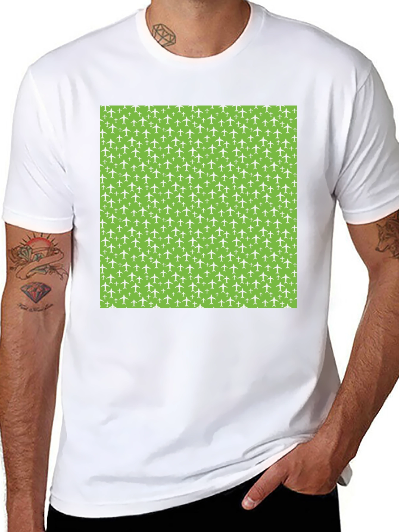 Airplane Pattern T-Shirt - Black Cotton Tee